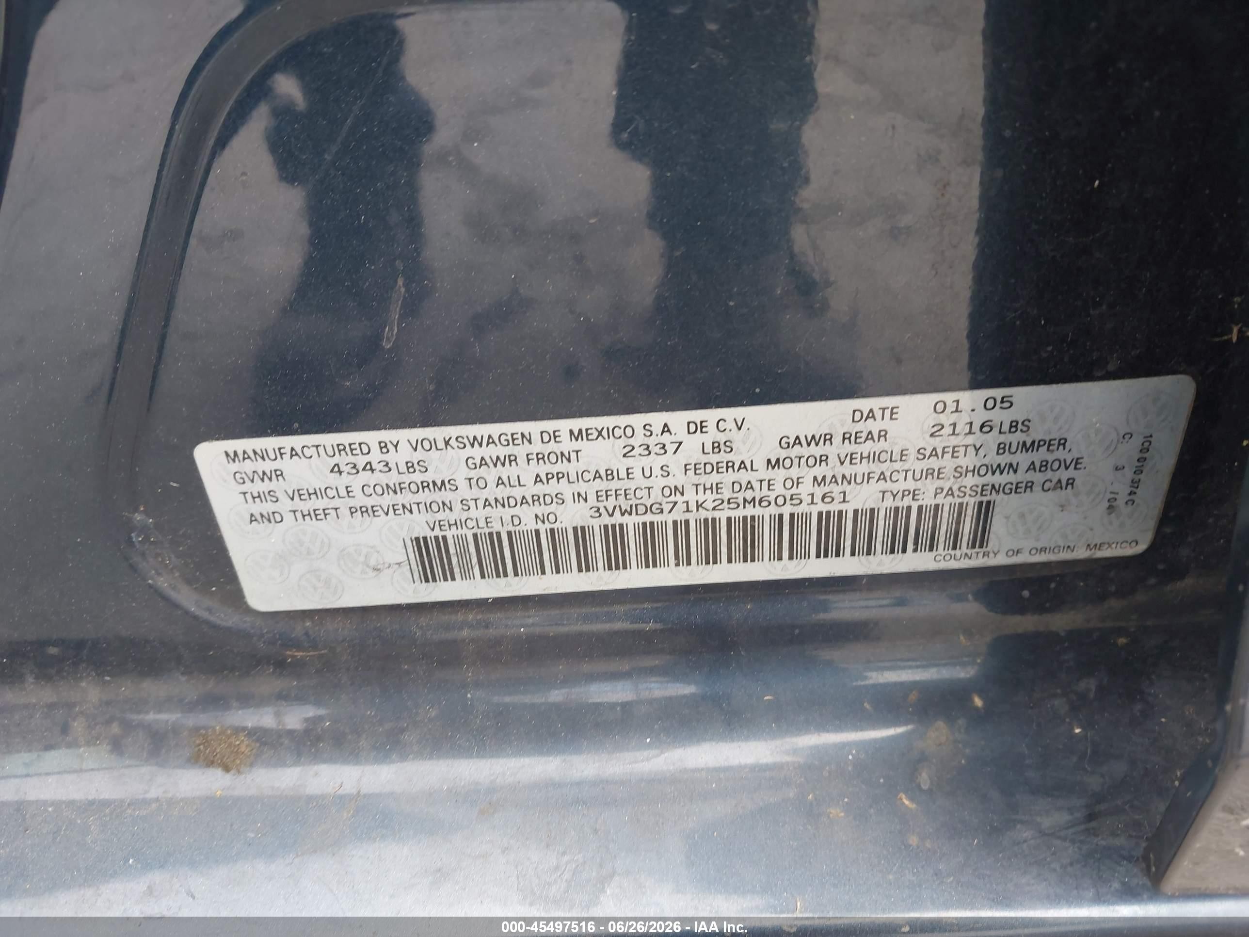 2005 Volkswagen Jetta 2.5 Blue vin: 3VWDG71K25M605161