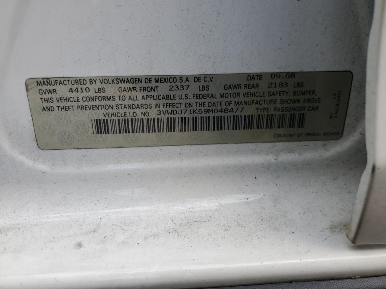 2009 Volkswagen Gli White vin: 3VWDJ71K59M048477