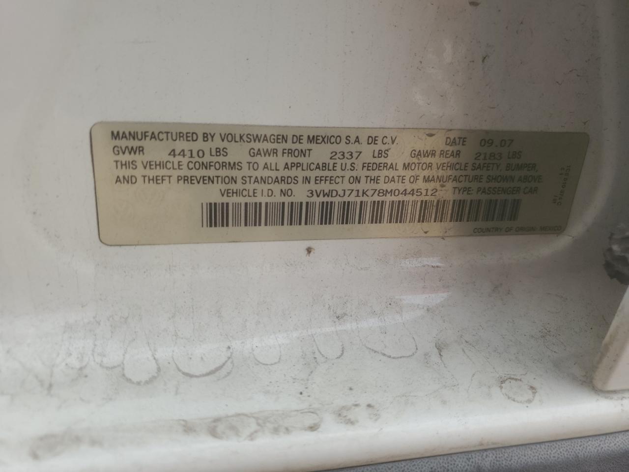 2008 Volkswagen Gli Белый vin: 3VWDJ71K78M044512