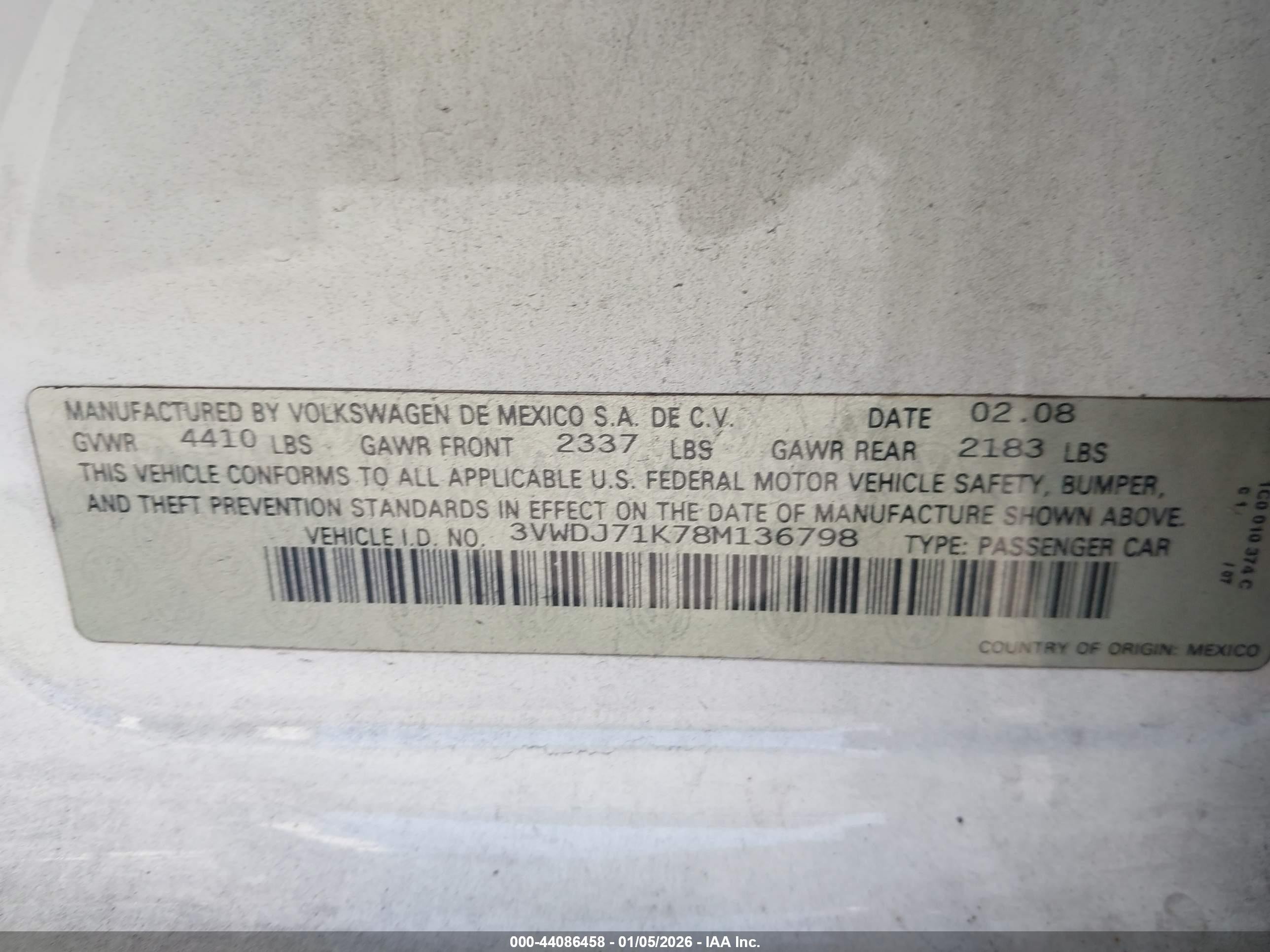 2008 Volkswagen Gli   White vin: 3VWDJ71K78M136798
