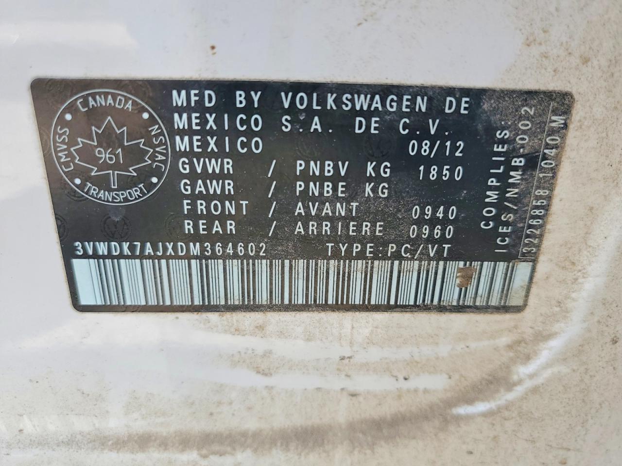 2013 Volkswagen Jetta Se White vin: 3VWDK7AJXDM364602