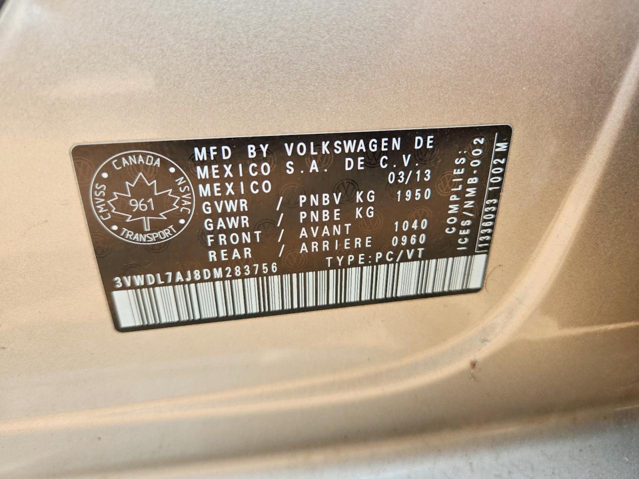 2013 Volkswagen Jetta Tdi Beige vin: 3VWDL7AJ8DM283756