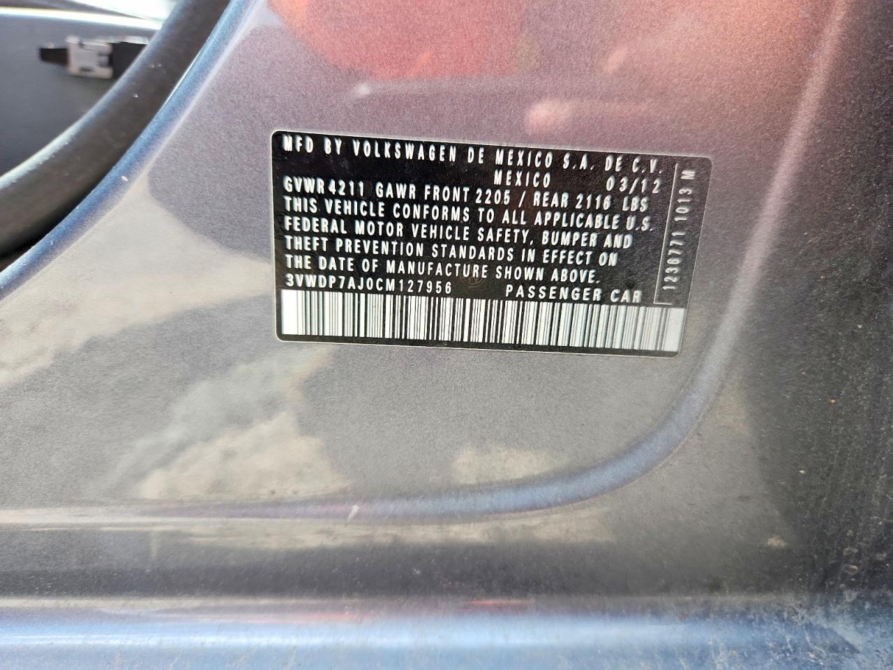2012 Volkswagen Jetta Se Gray vin: 3VWDP7AJ0CM127956