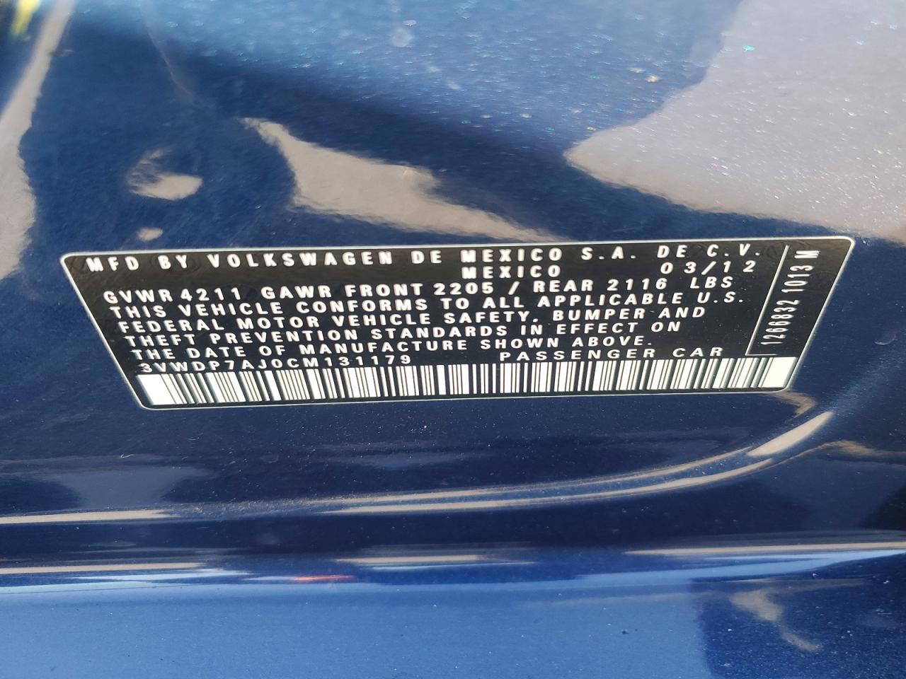 2012 Volkswagen Jetta Se Blue vin: 3VWDP7AJ0CM131179