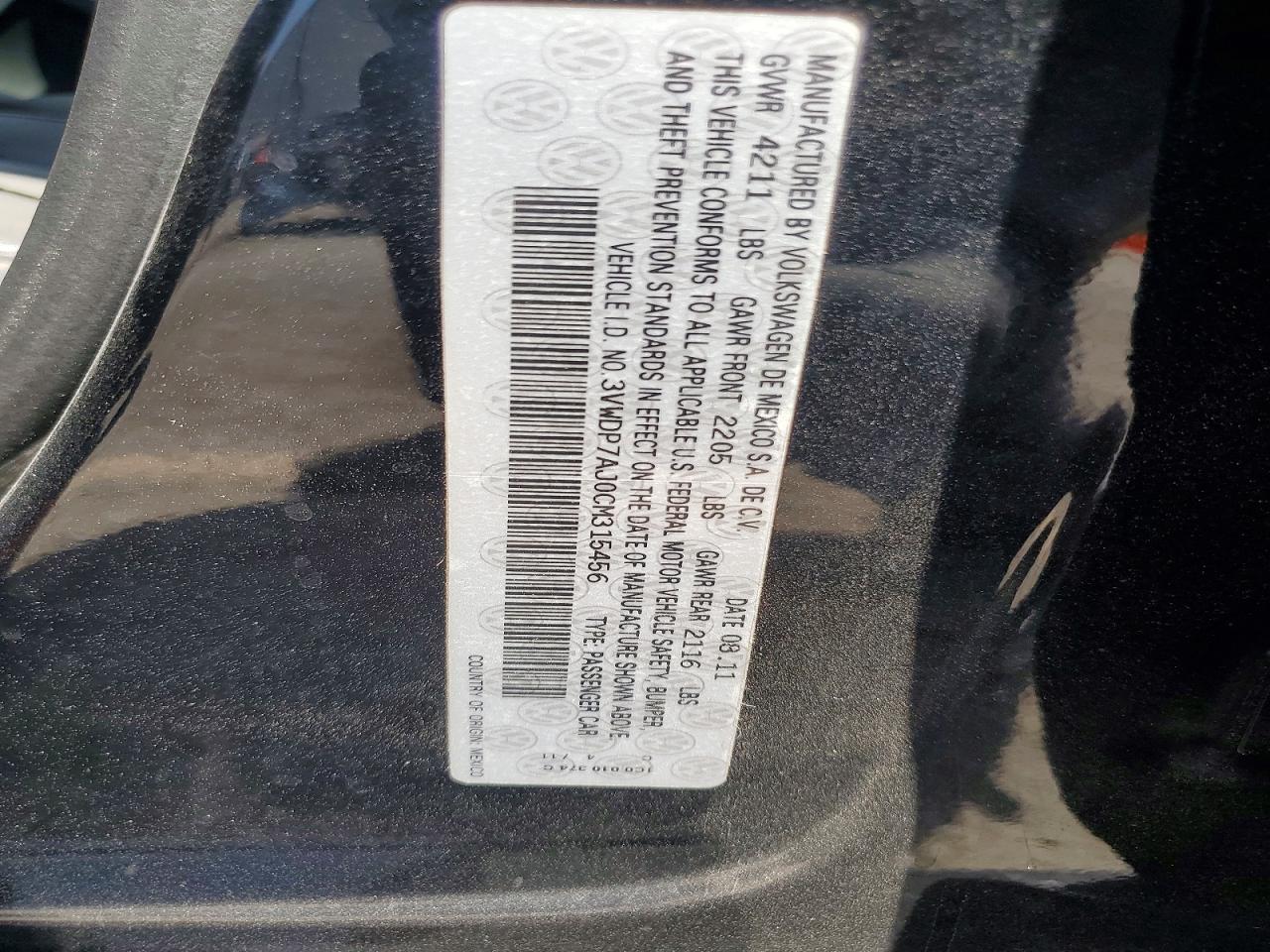 2012 Volkswagen Jetta Se Black vin: 3VWDP7AJ0CM315456