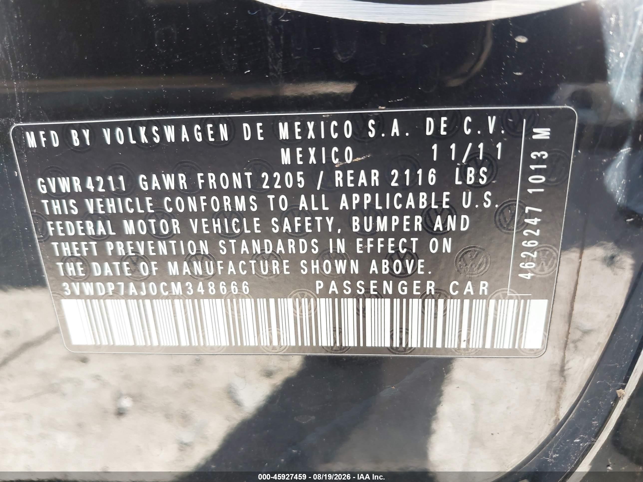 2012 Volkswagen Jetta 2.5l Se Black vin: 3VWDP7AJ0CM348666