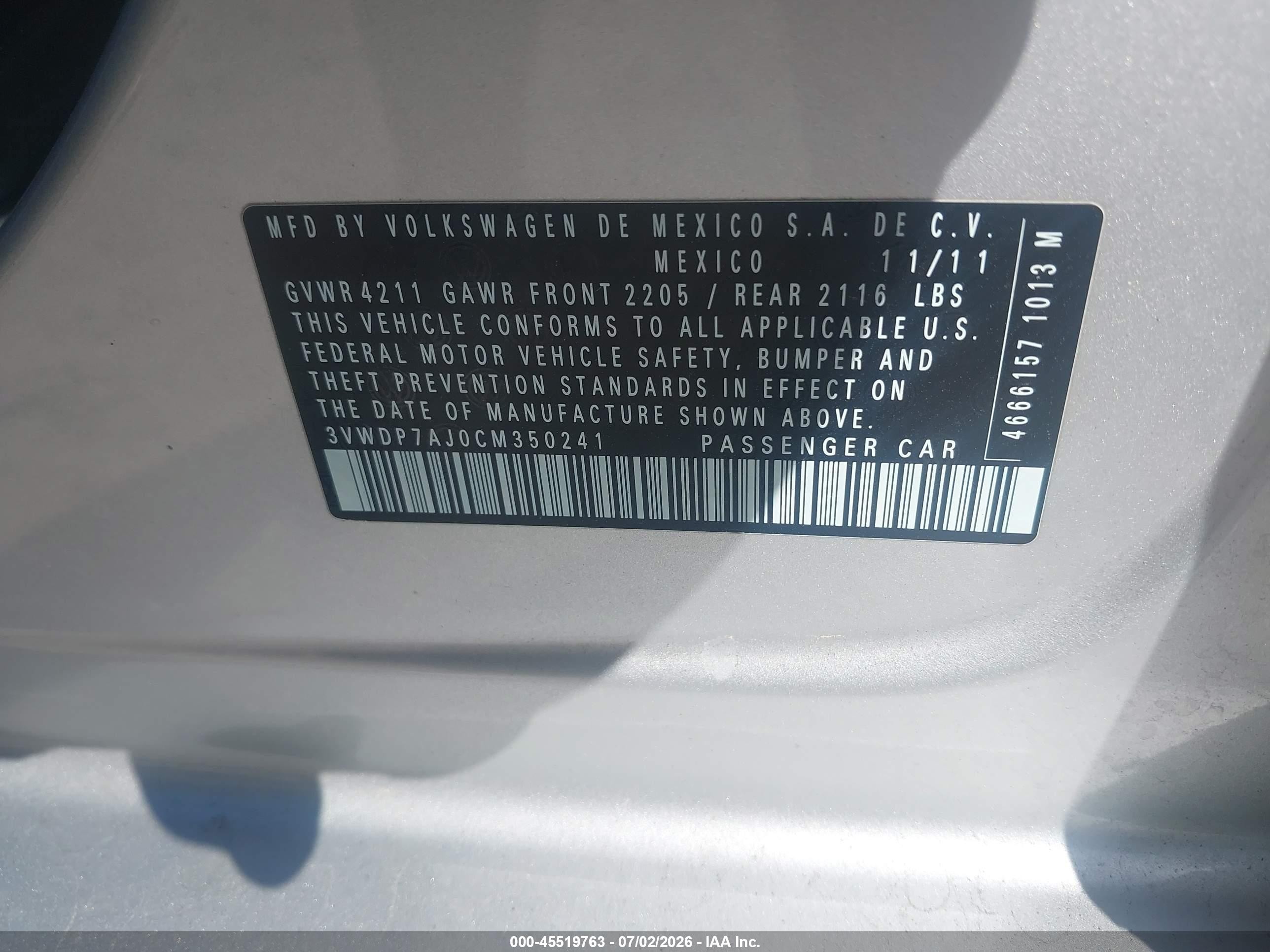 2012 Volkswagen Jetta 2.5l Se Silver vin: 3VWDP7AJ0CM350241