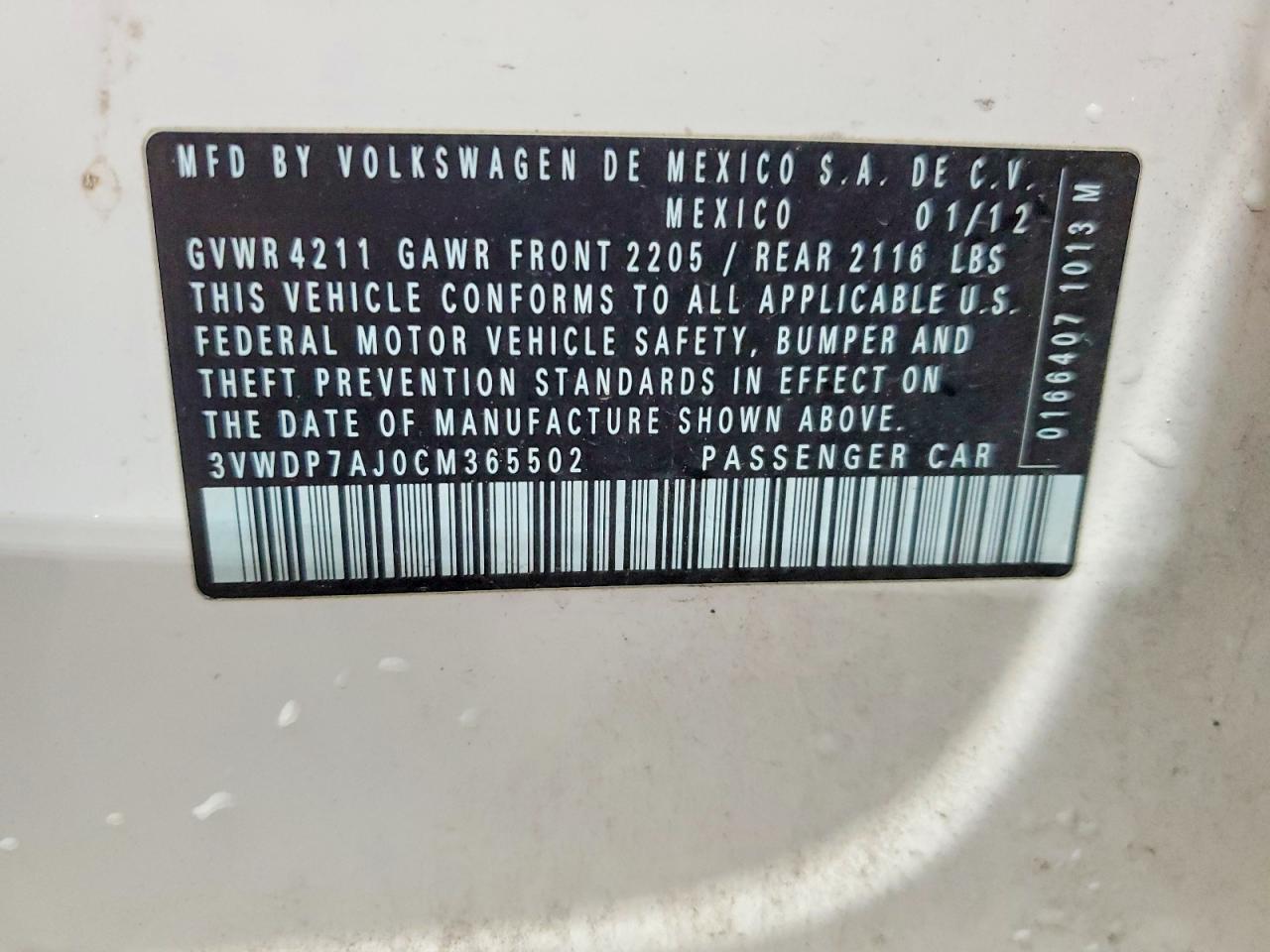 2012 Volkswagen Jetta Se White vin: 3VWDP7AJ0CM365502