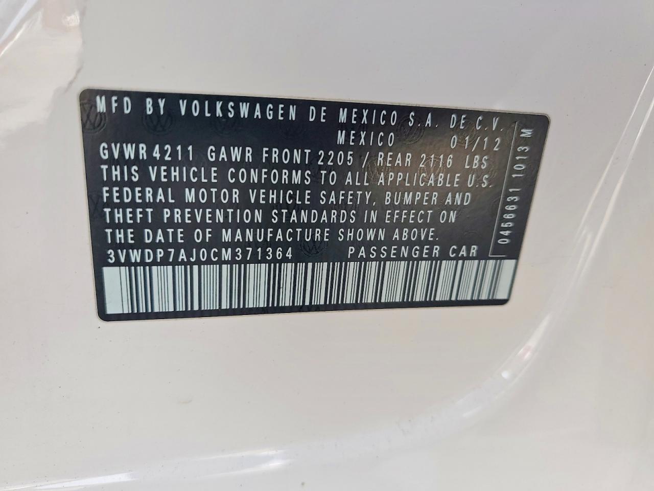 2012 Volkswagen Jetta Se Белый vin: 3VWDP7AJ0CM371364