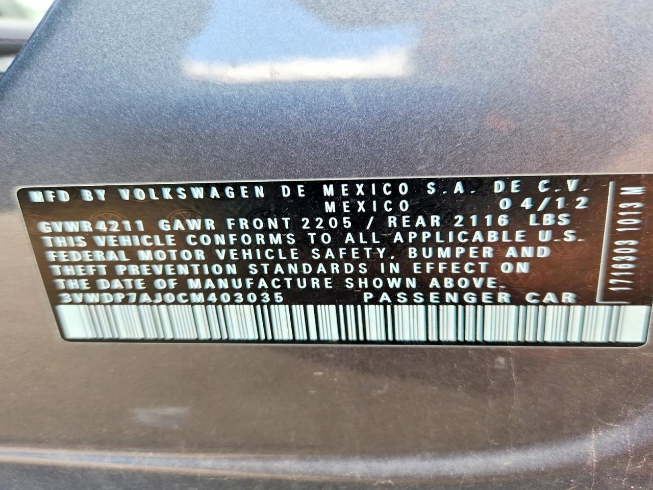 2012 Volkswagen Jetta Se Gray vin: 3VWDP7AJ0CM403035