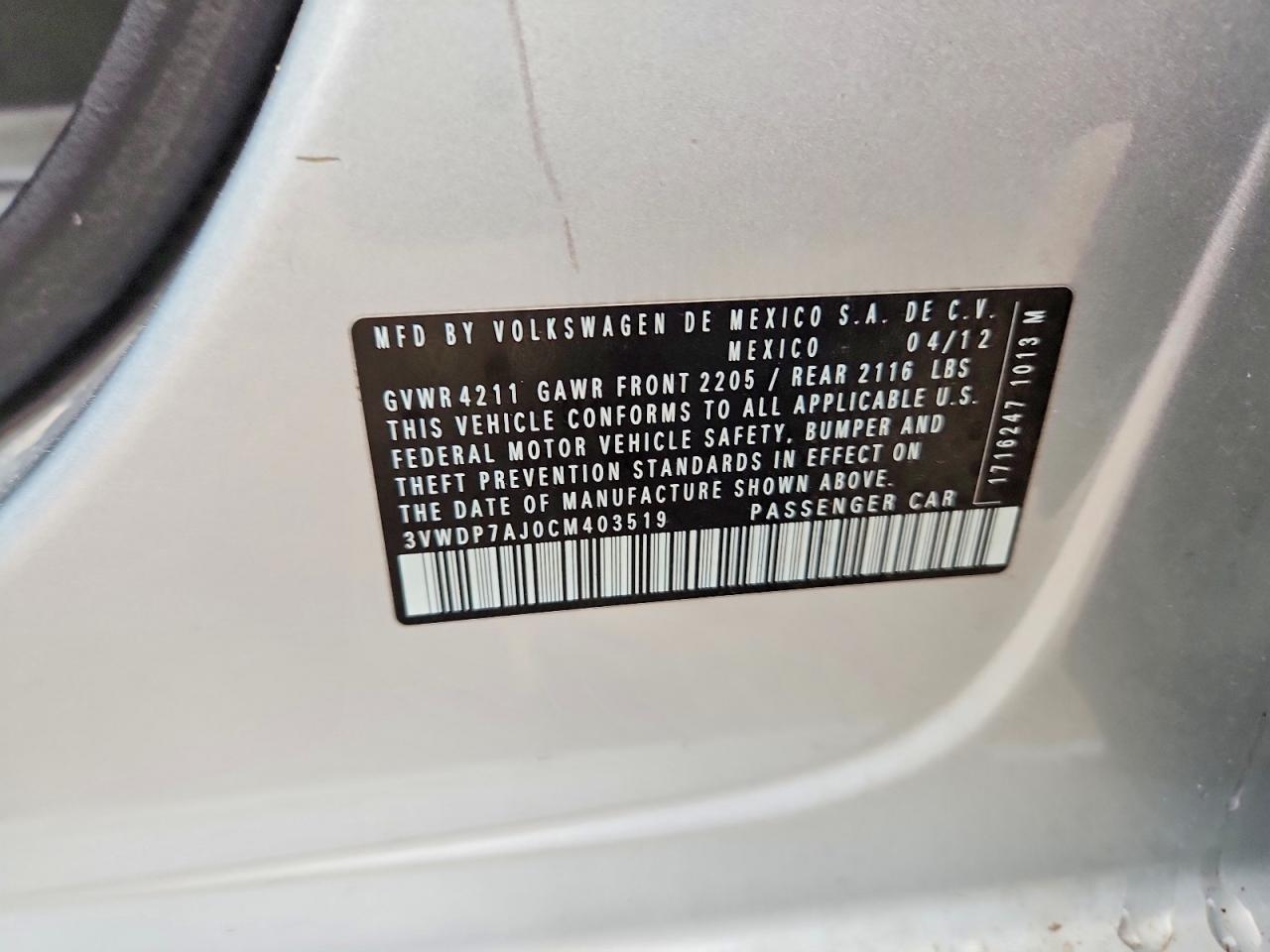 2012 Volkswagen Jetta Se Silver vin: 3VWDP7AJ0CM403519
