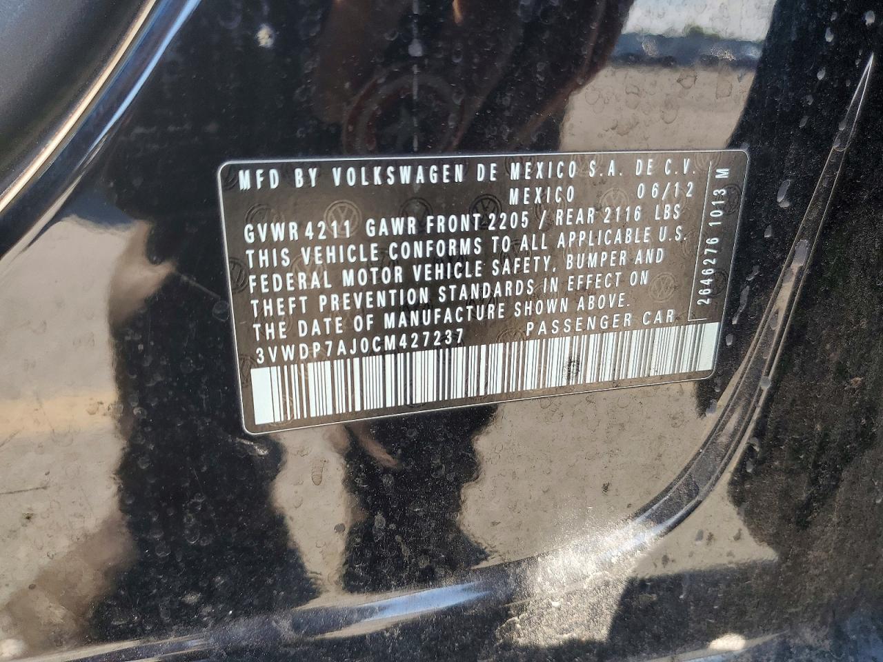 2012 Volkswagen Jetta Se Черный vin: 3VWDP7AJ0CM427237