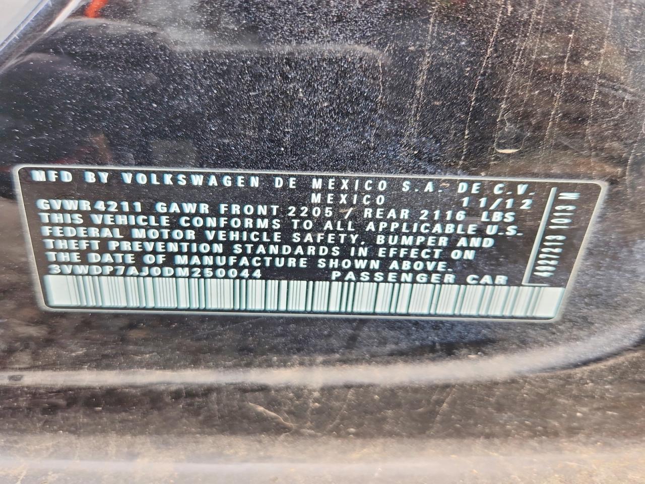 2013 Volkswagen Jetta Se Black vin: 3VWDP7AJ0DM250044