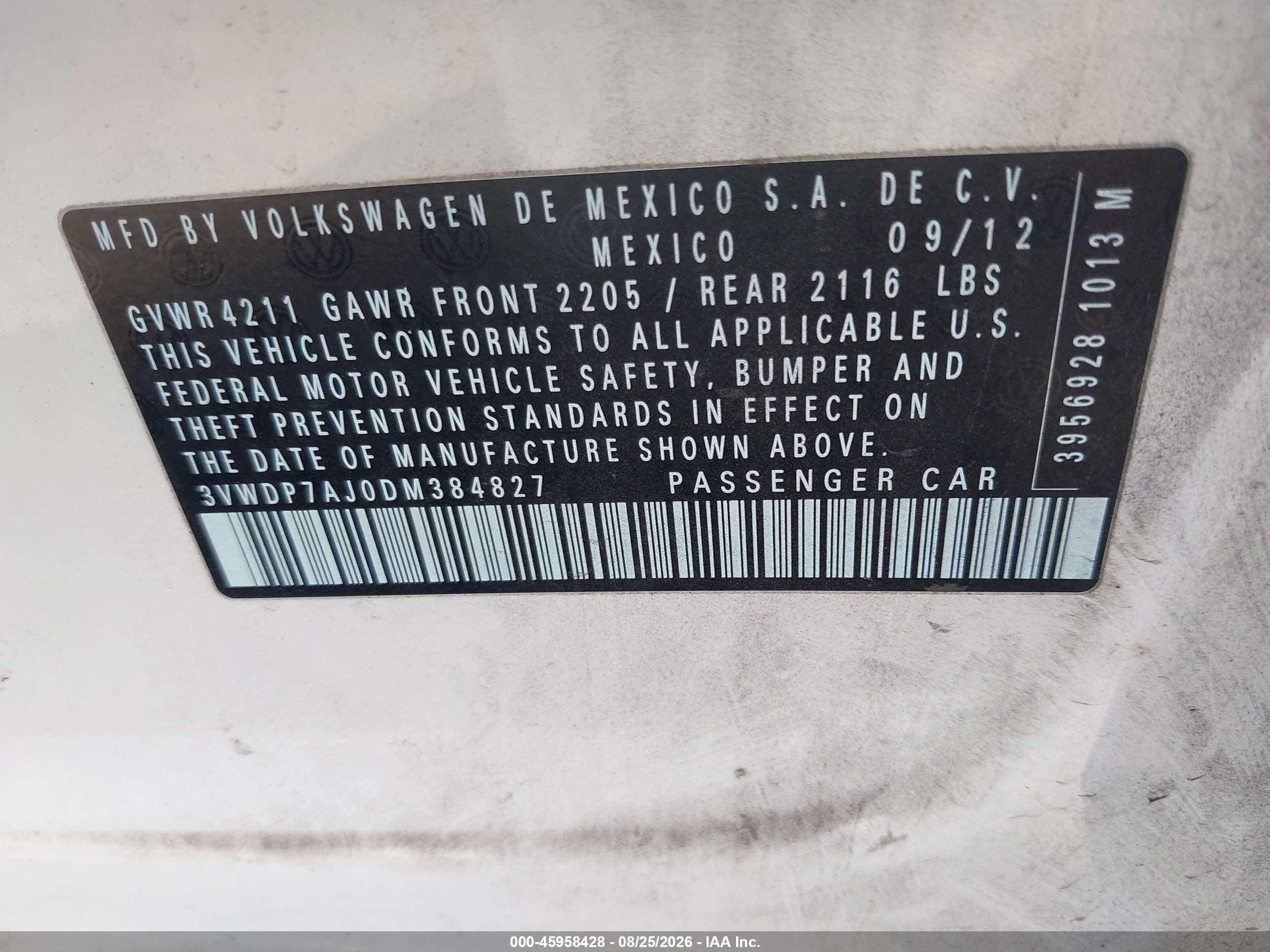2013 Volkswagen Jetta 2.5l Se Белый vin: 3VWDP7AJ0DM384827