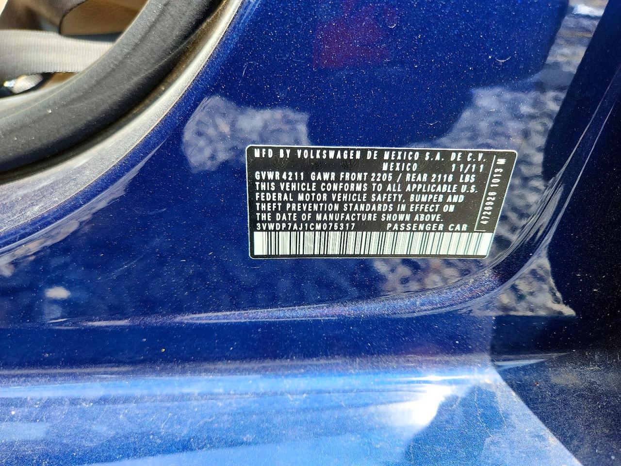 2012 Volkswagen Jetta Se Blue vin: 3VWDP7AJ1CM075317