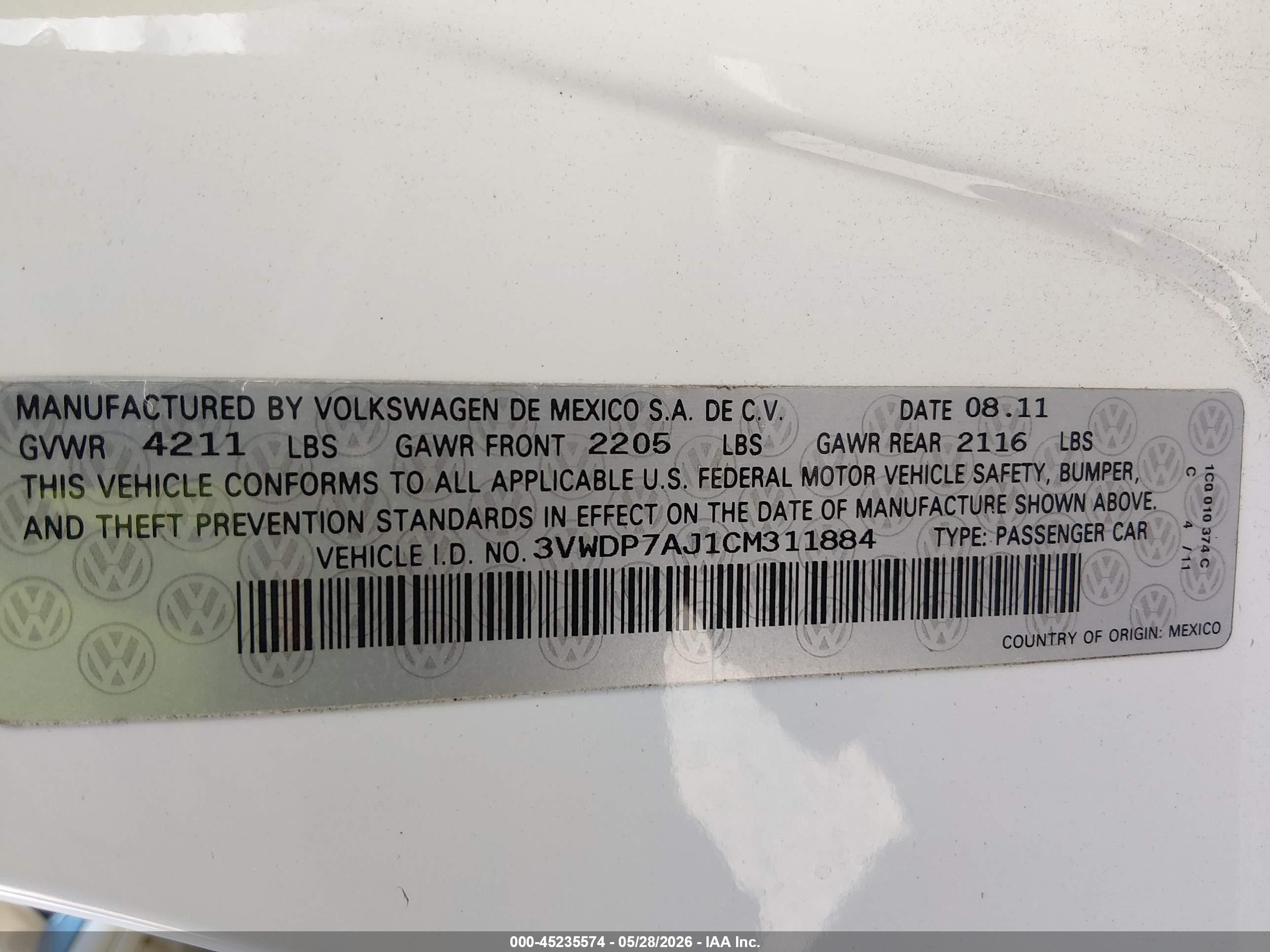 2012 Volkswagen Jetta 2.5l Se Белый vin: 3VWDP7AJ1CM311884