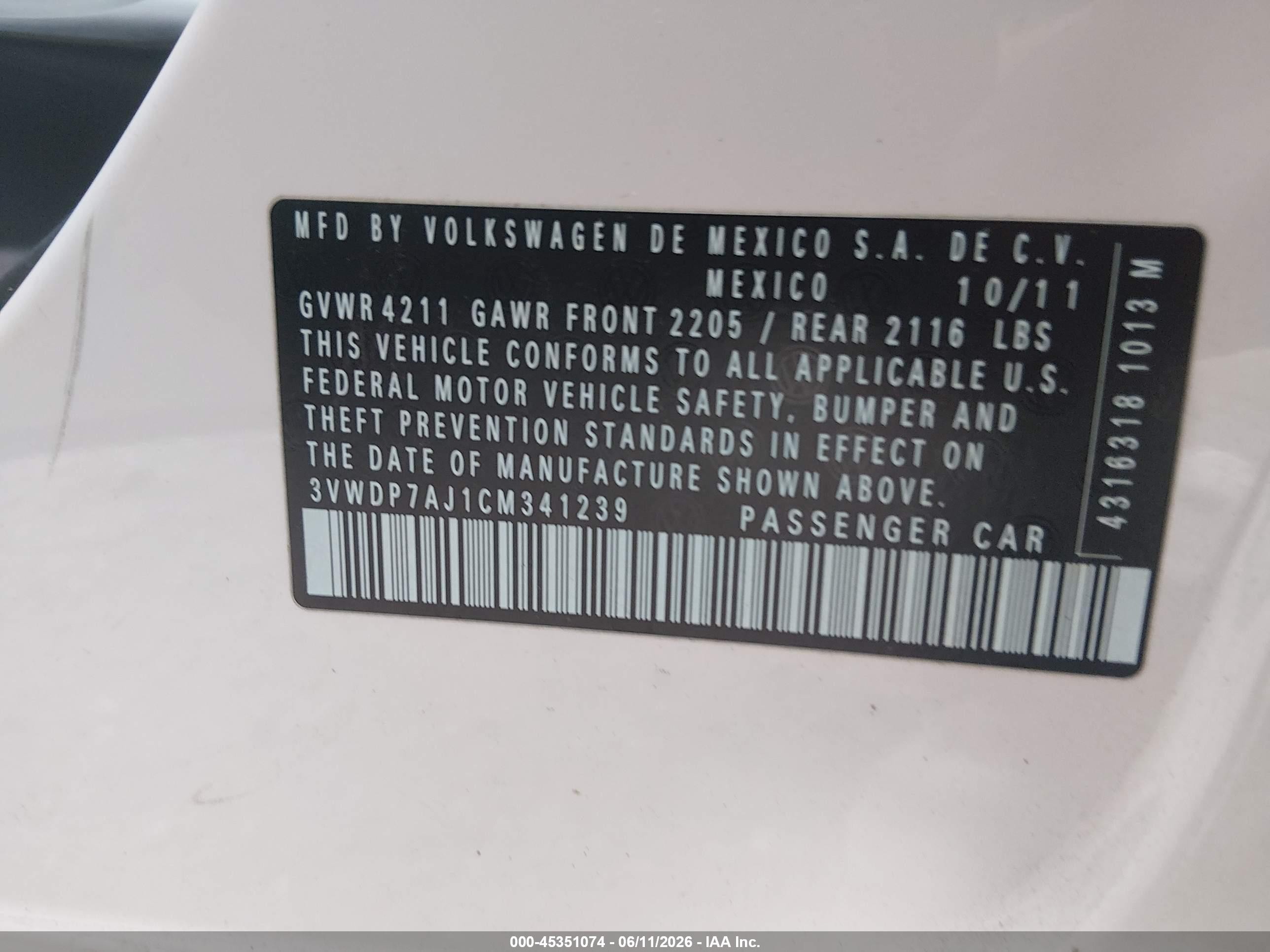 2012 Volkswagen Jetta 2.5l Se White vin: 3VWDP7AJ1CM341239