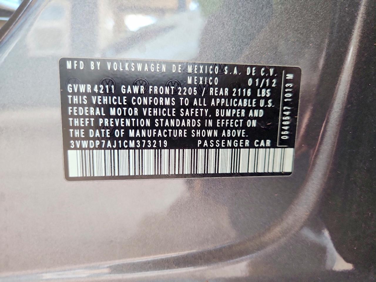 2012 Volkswagen Jetta Se Gray vin: 3VWDP7AJ1CM373219
