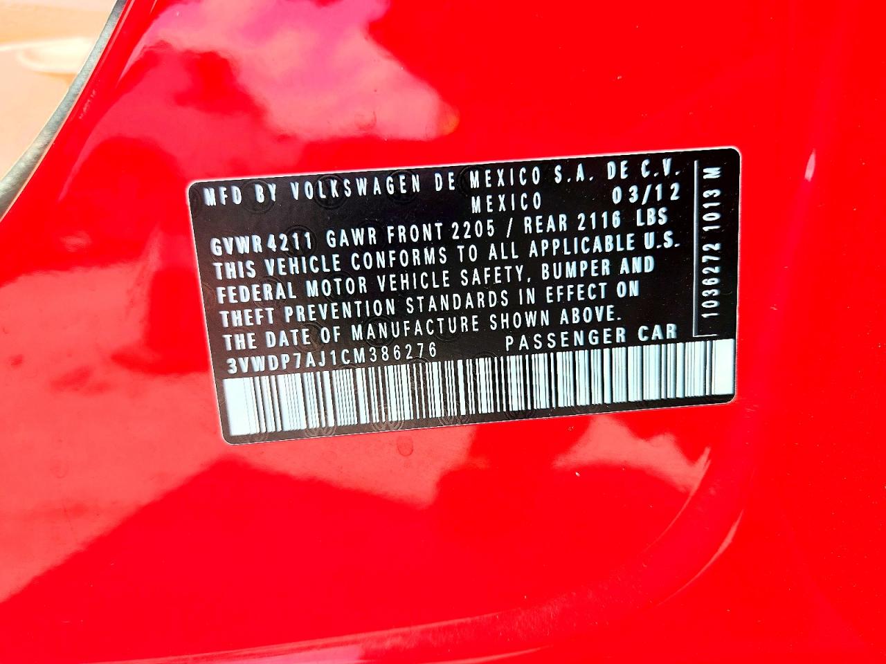 2012 Volkswagen Jetta Se Red vin: 3VWDP7AJ1CM386276