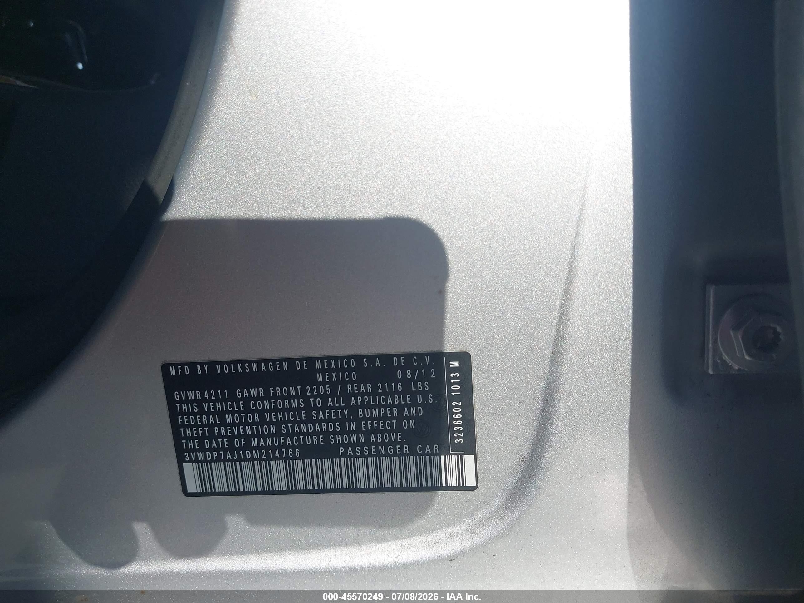 2013 Volkswagen Jetta 2.5l Se Серебряный vin: 3VWDP7AJ1DM214766