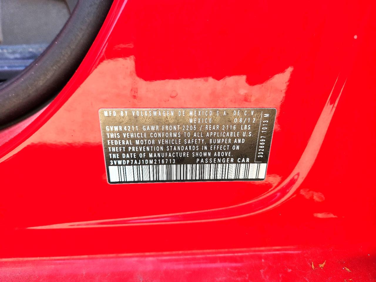 2013 Volkswagen Jetta Se Red vin: 3VWDP7AJ1DM216713