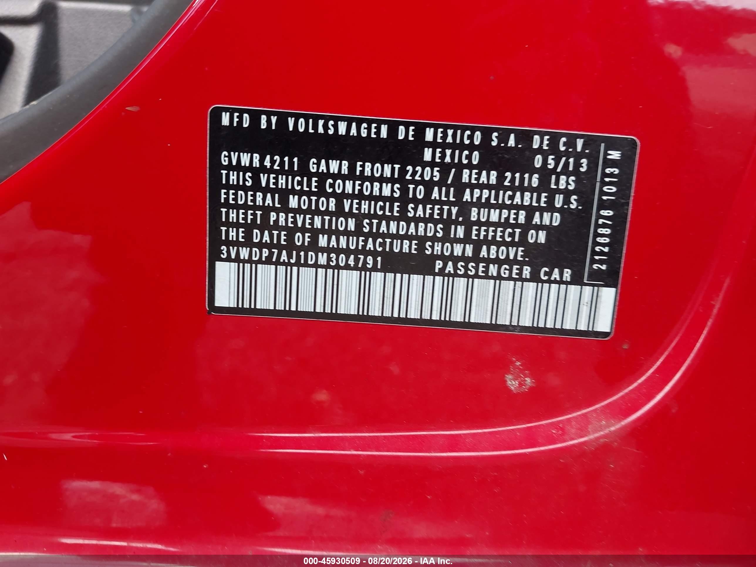 2013 Volkswagen Jetta 2.5l Se Red vin: 3VWDP7AJ1DM304791