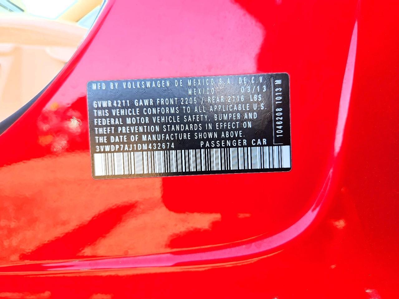2013 Volkswagen Jetta Se Red vin: 3VWDP7AJ1DM432674