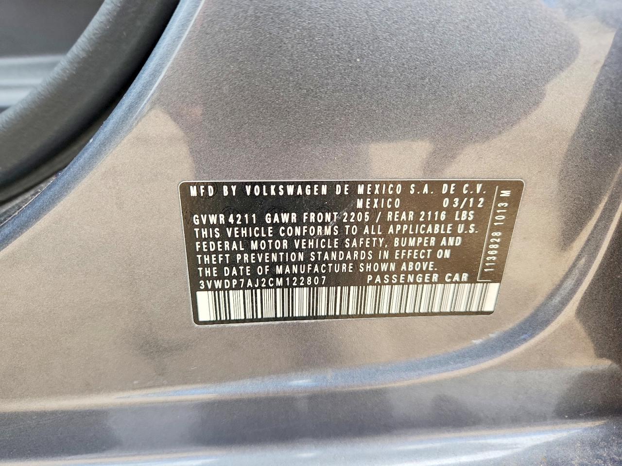 2012 Volkswagen Jetta Se Gray vin: 3VWDP7AJ2CM122807