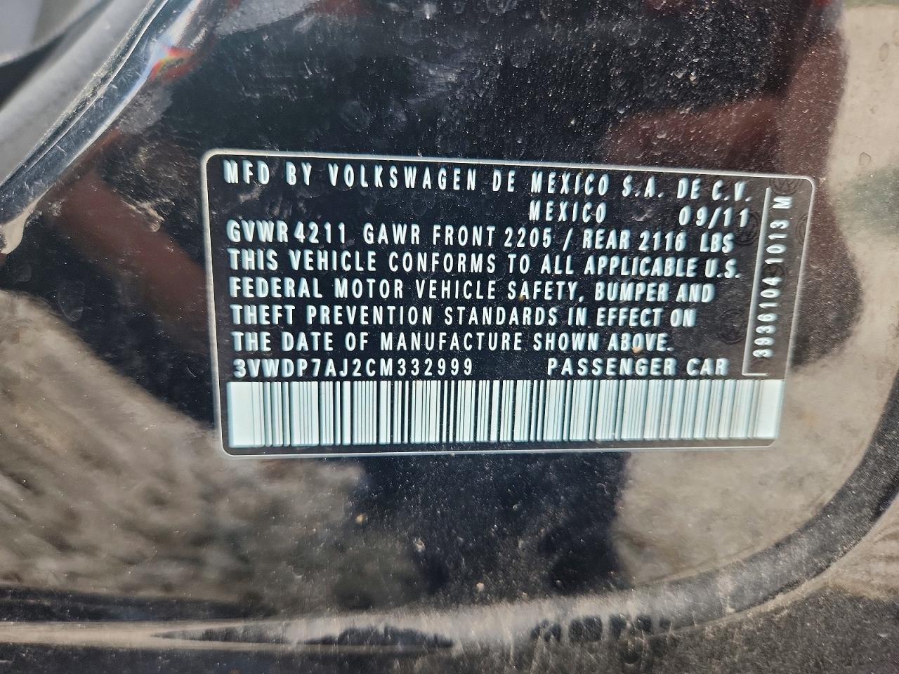 2012 Volkswagen Jetta Se Black vin: 3VWDP7AJ2CM332999
