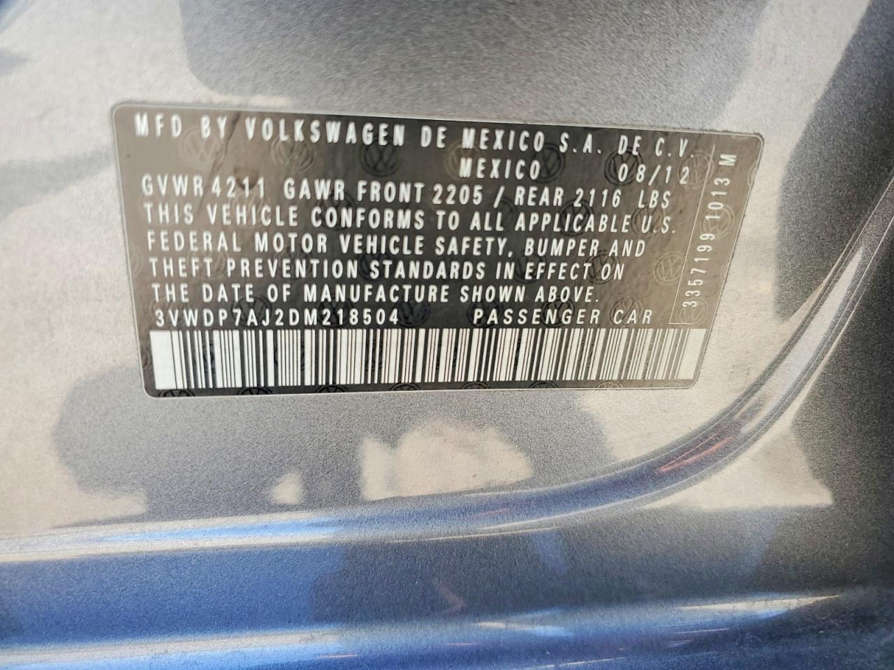 2013 Volkswagen Jetta Se Gray vin: 3VWDP7AJ2DM218504