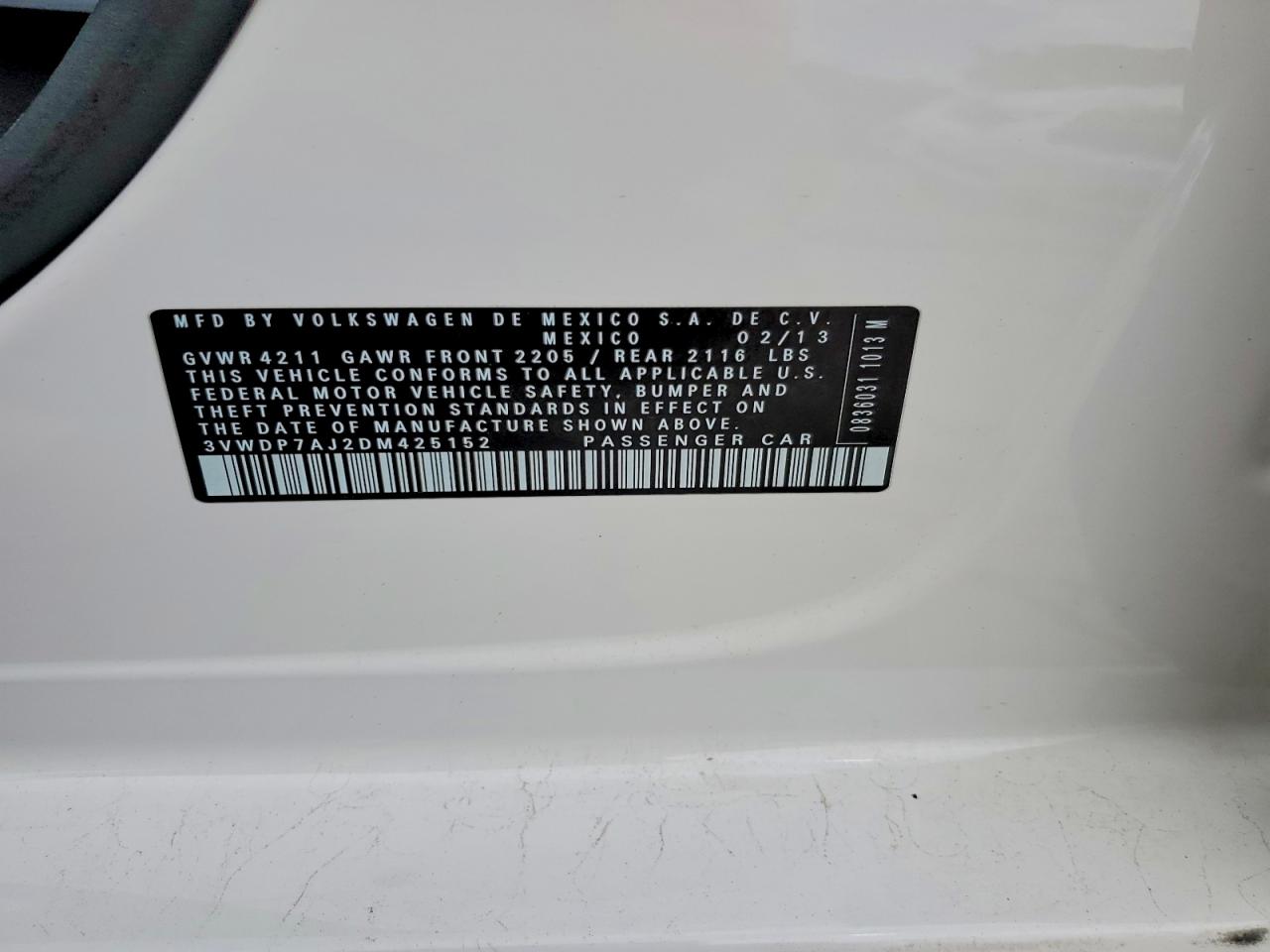 2013 Volkswagen Jetta Se White vin: 3VWDP7AJ2DM425152