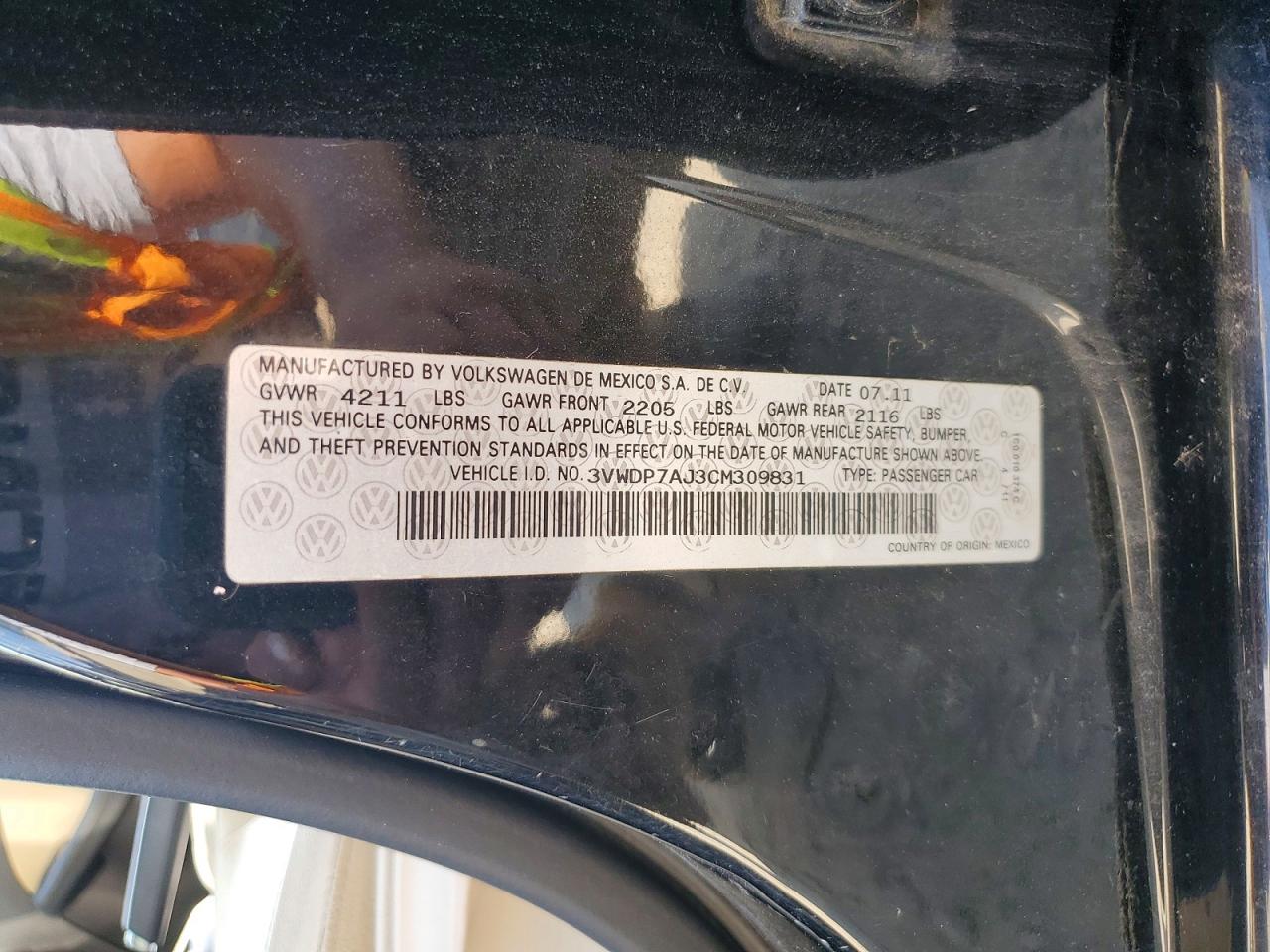 2012 Volkswagen Jetta Se Black vin: 3VWDP7AJ3CM309831