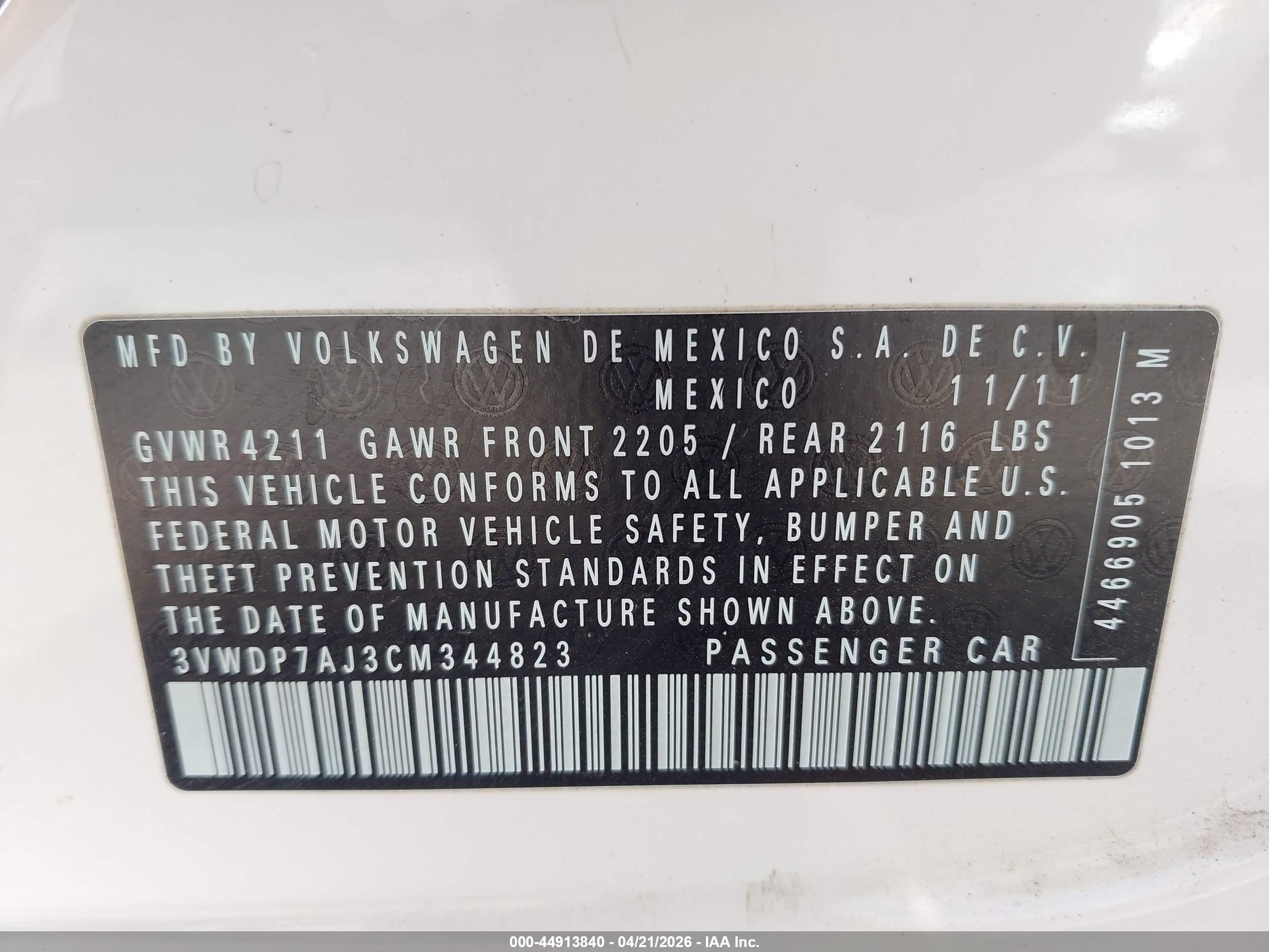 2012 Volkswagen Jetta 2.5l Se White vin: 3VWDP7AJ3CM344823