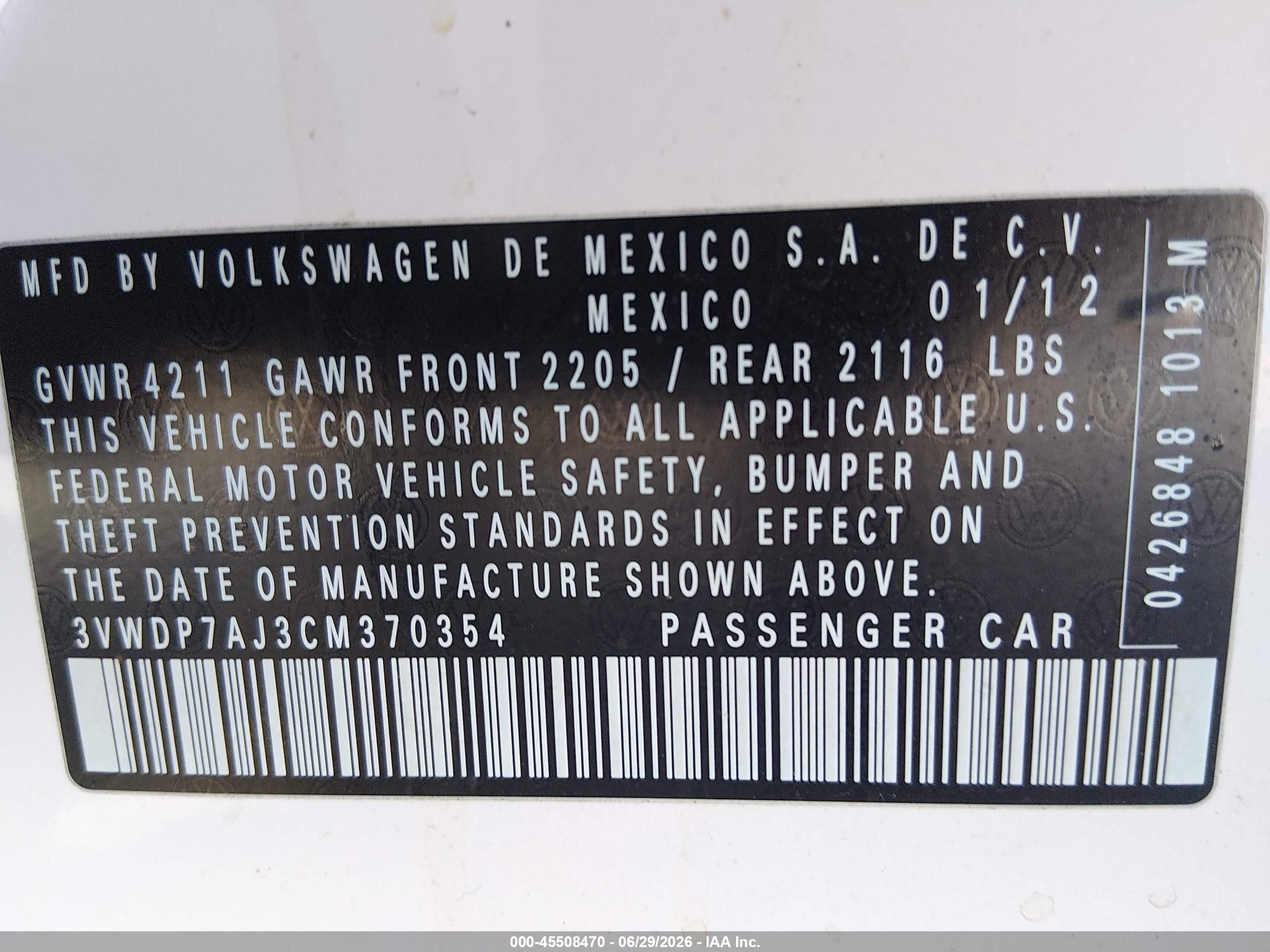 2012 Volkswagen Jetta 2.5l Se White vin: 3VWDP7AJ3CM370354