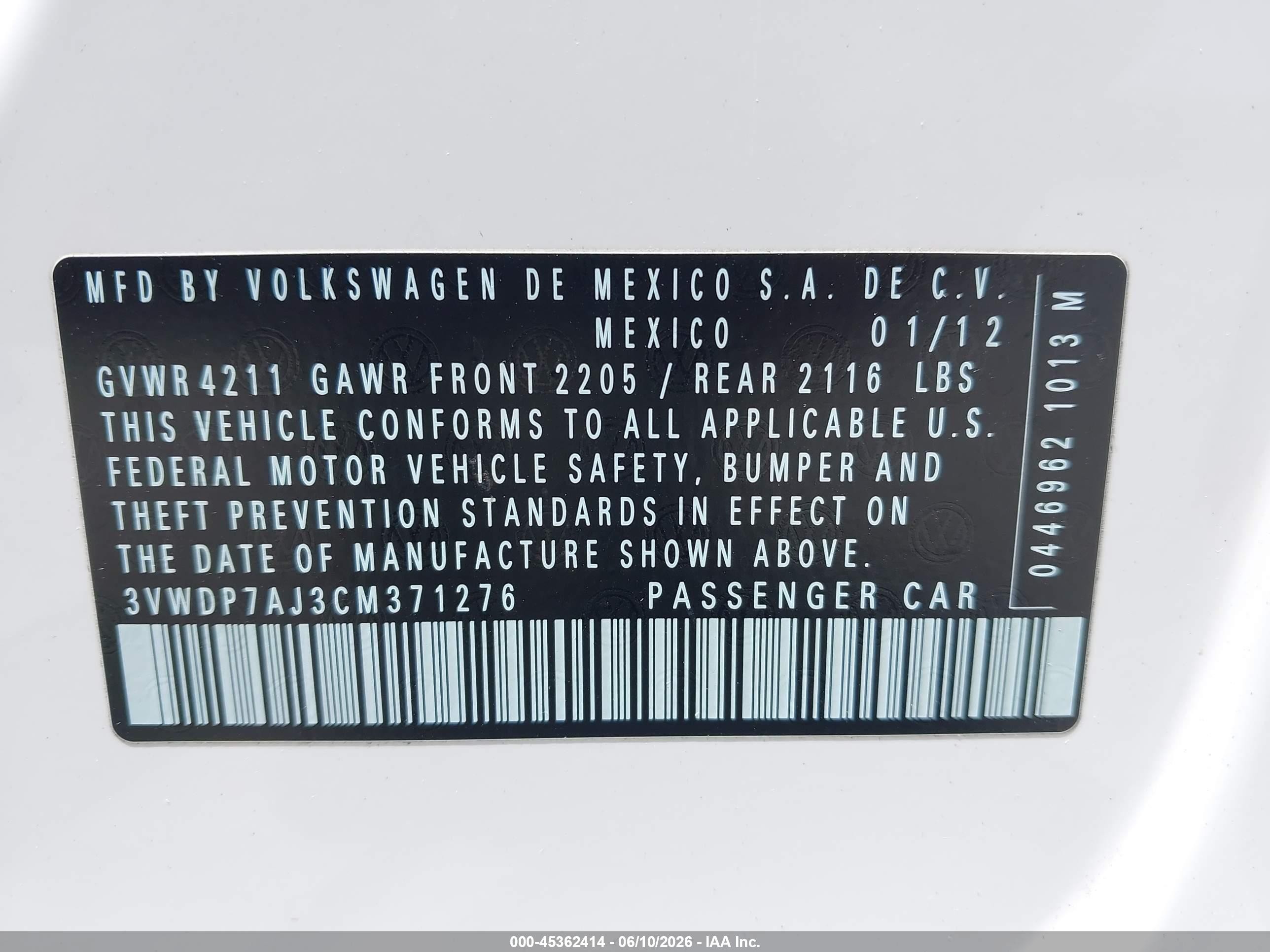 2012 Volkswagen Jetta 2.5l Se White vin: 3VWDP7AJ3CM371276