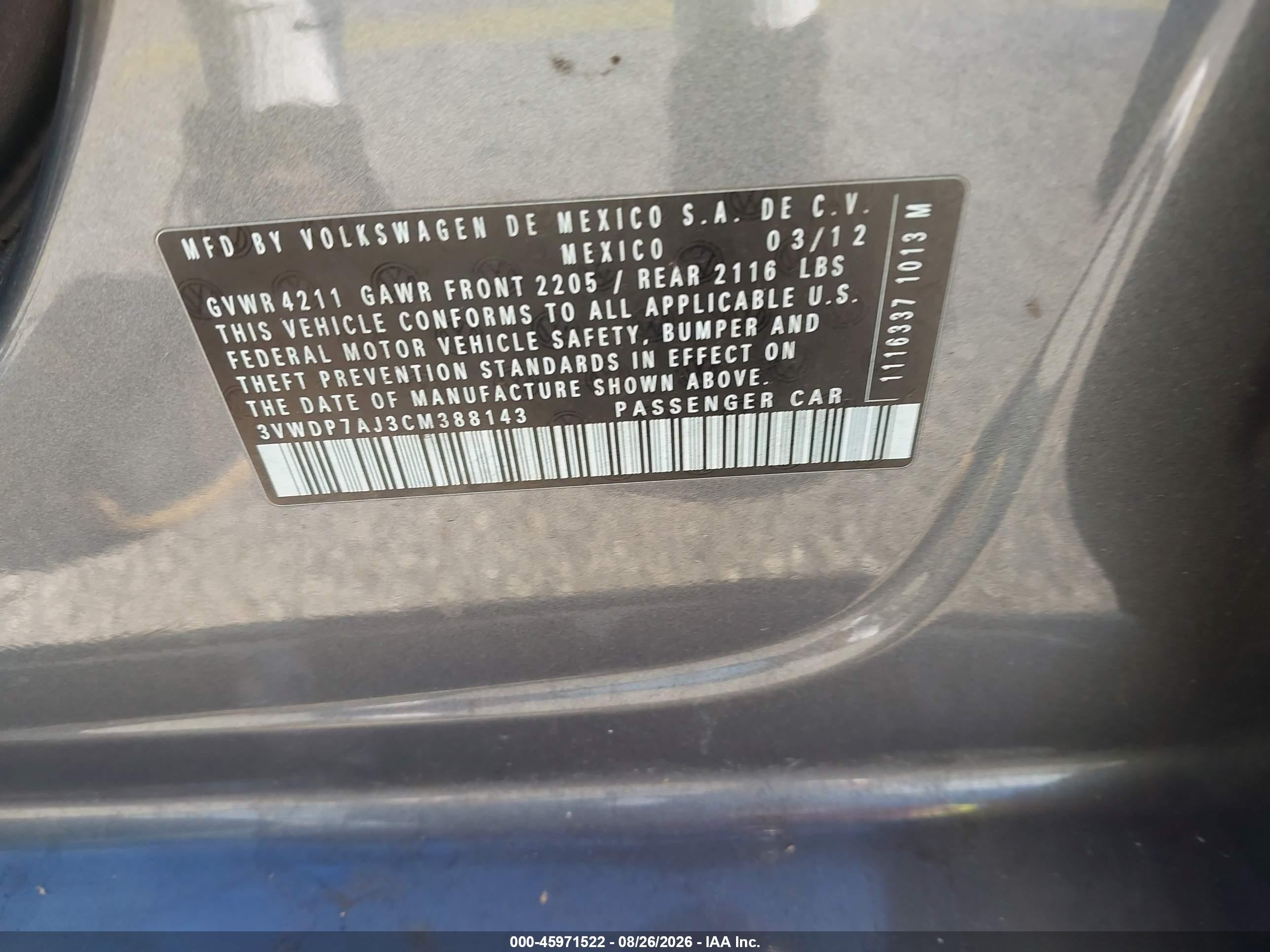 2012 Volkswagen Jetta 2.5l Se Gray vin: 3VWDP7AJ3CM388143