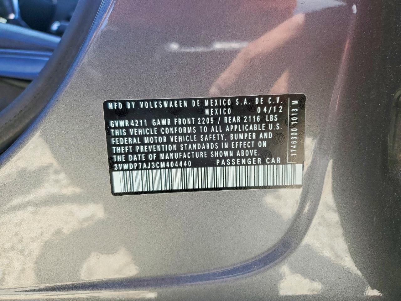 2012 Volkswagen Jetta Se Gray vin: 3VWDP7AJ3CM404440