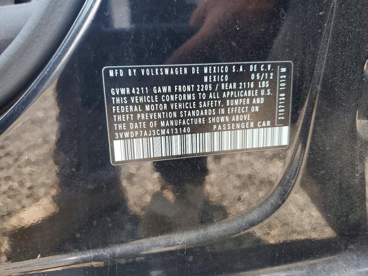 2012 Volkswagen Jetta Se Black vin: 3VWDP7AJ3CM413140