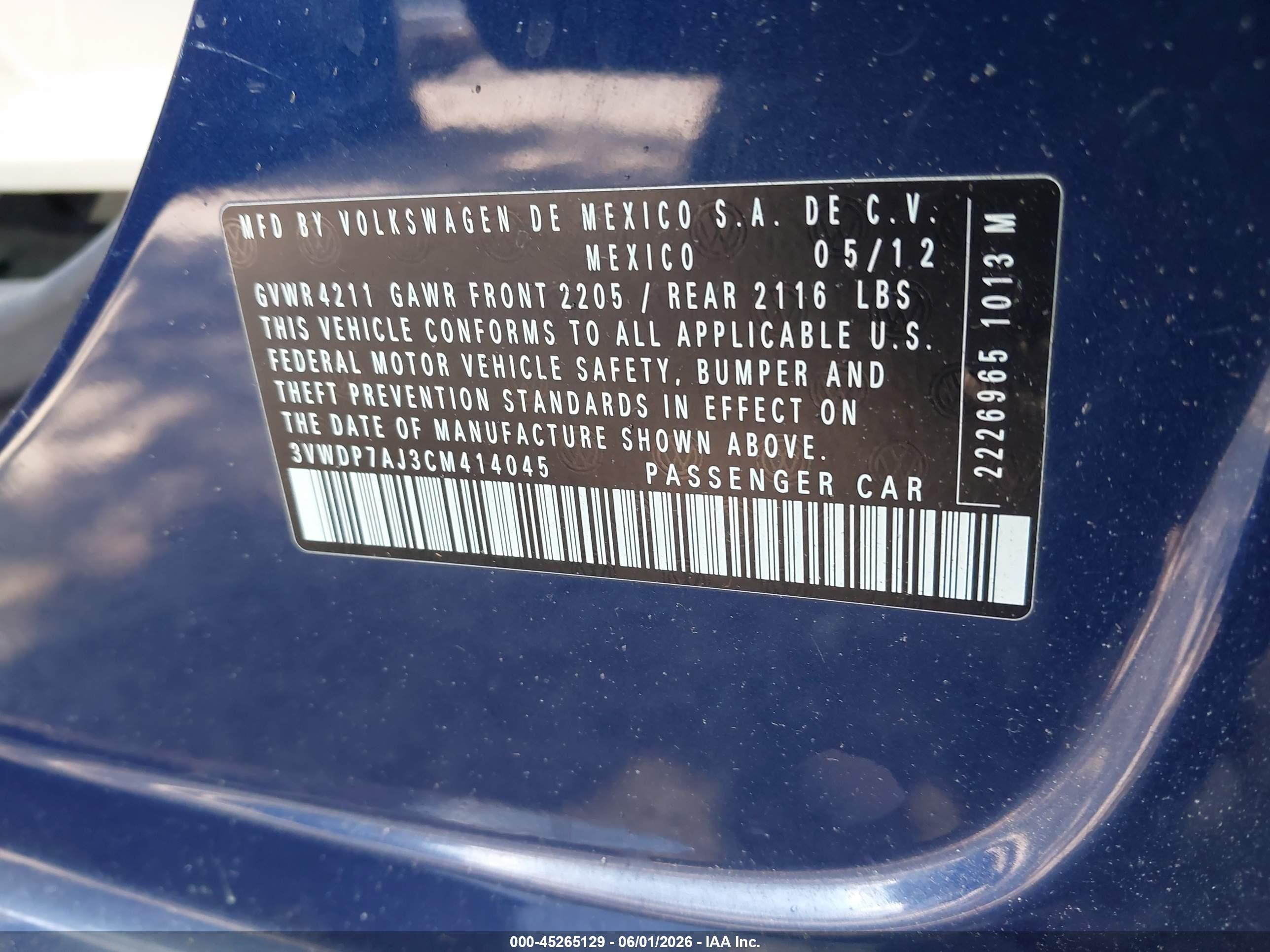 2012 Volkswagen Jetta 2.5l Se Синий vin: 3VWDP7AJ3CM414045