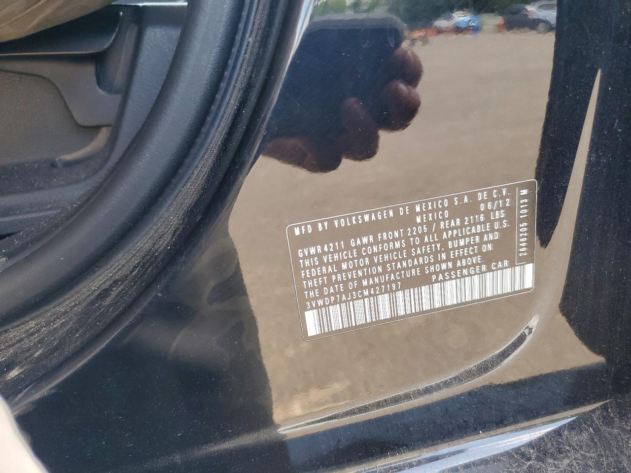 2012 Volkswagen Jetta Se Black vin: 3VWDP7AJ3CM427197