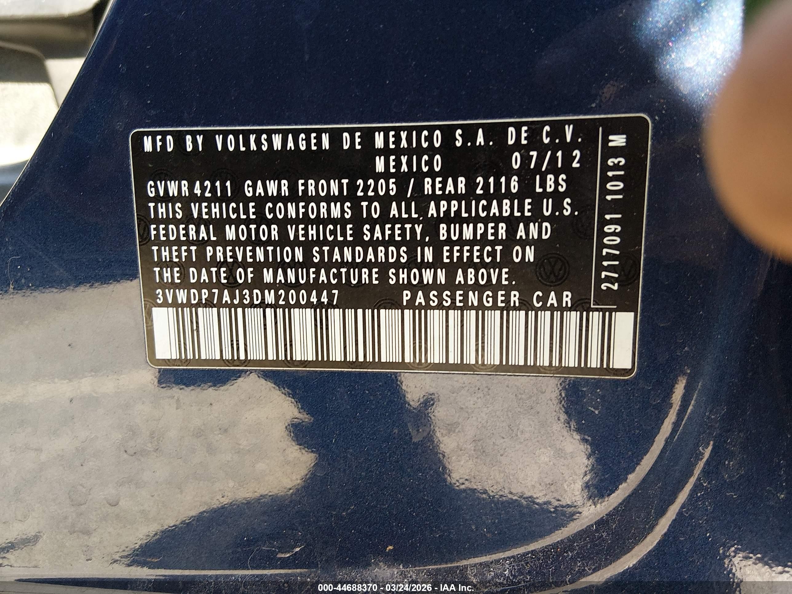 2013 Volkswagen Jetta Se Blue vin: 3VWDP7AJ3DM200447