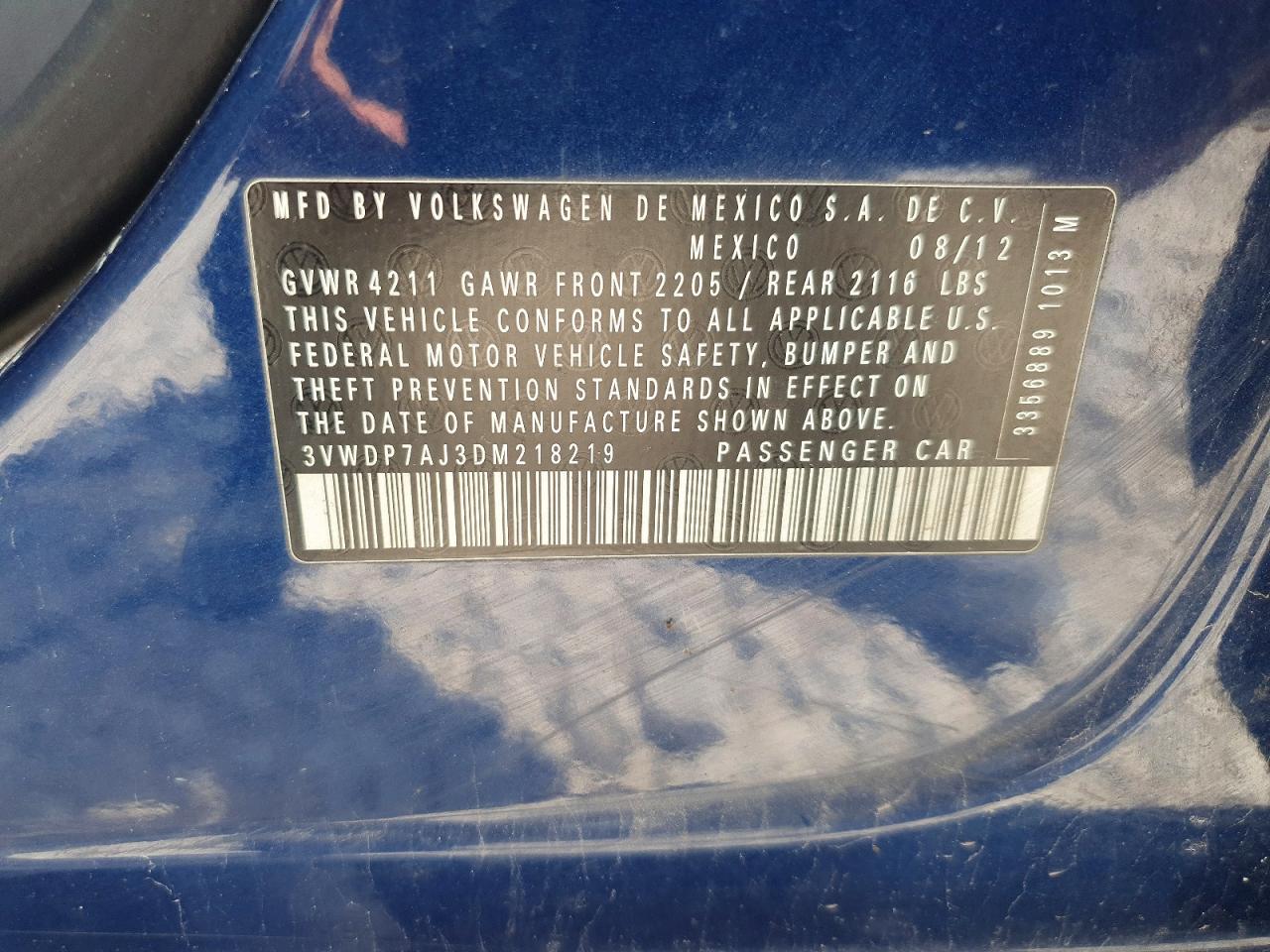 2013 Volkswagen Jetta Se Blue vin: 3VWDP7AJ3DM218219