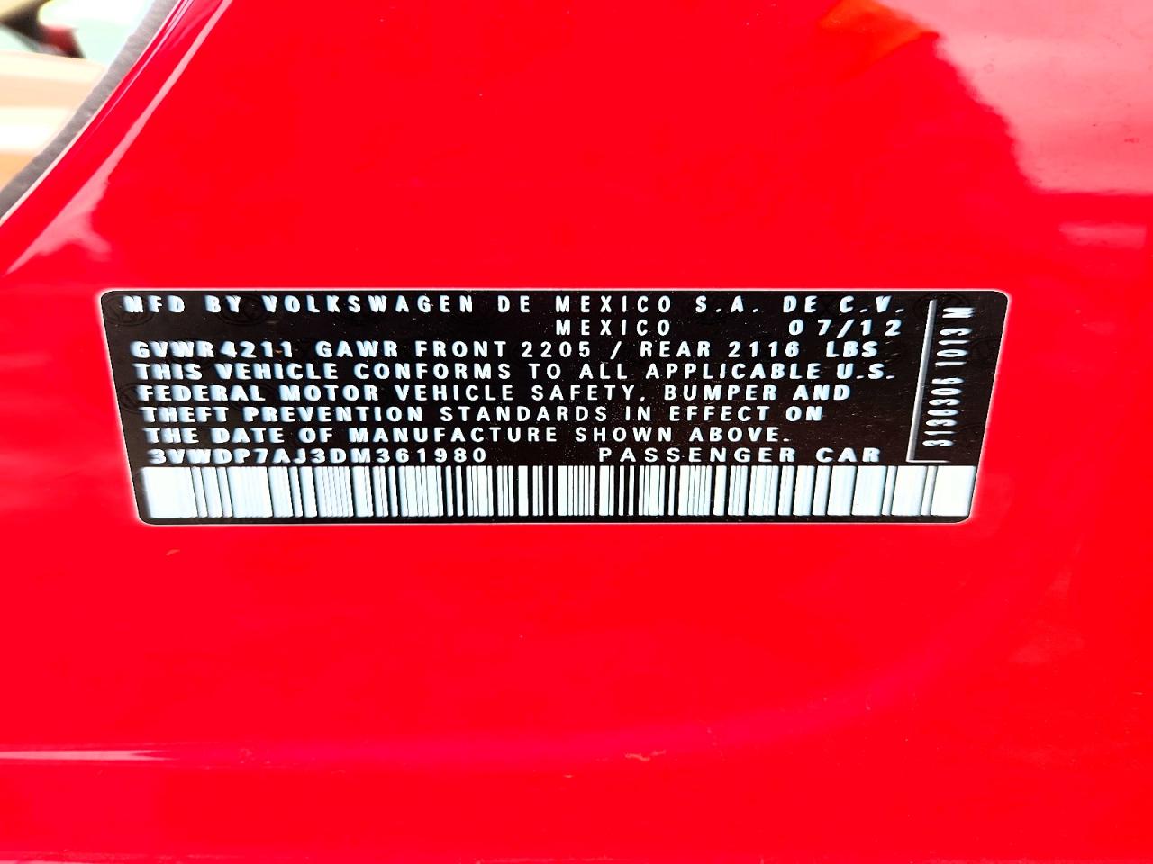 2013 Volkswagen Jetta Se Red vin: 3VWDP7AJ3DM361980