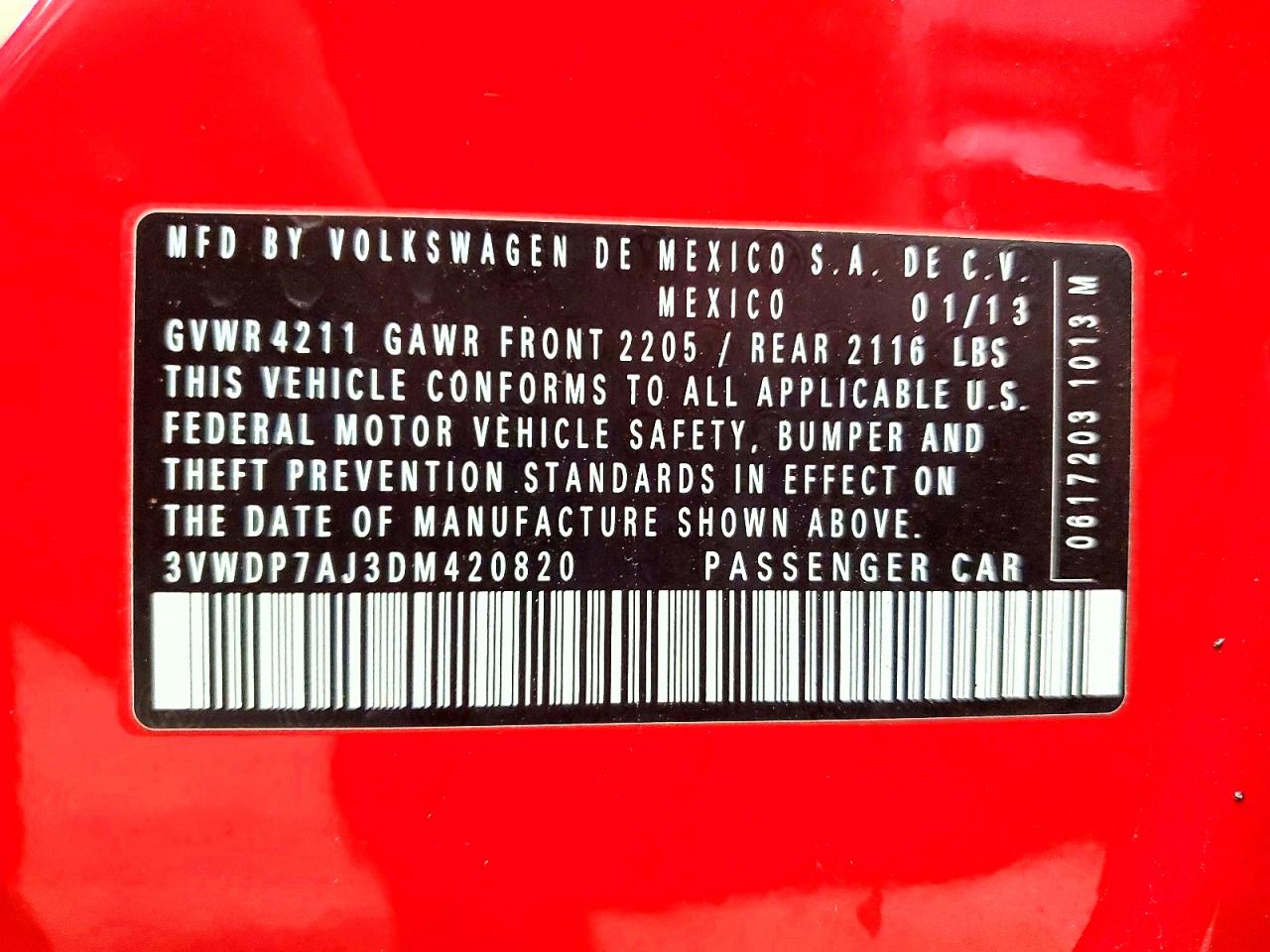 2013 Volkswagen Jetta Se Red vin: 3VWDP7AJ3DM420820