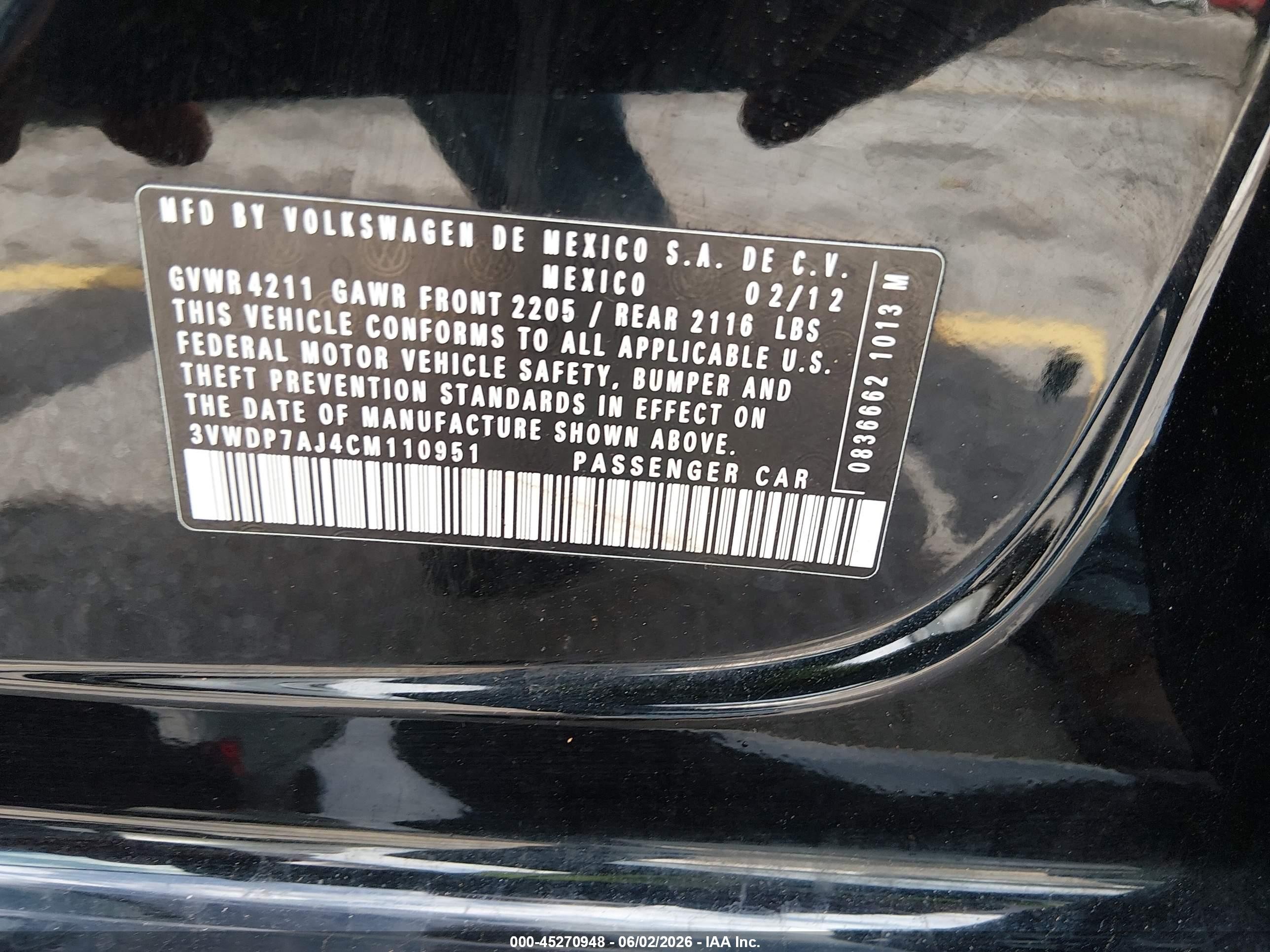 2012 Volkswagen Jetta 2.5l Se Черный vin: 3VWDP7AJ4CM110951