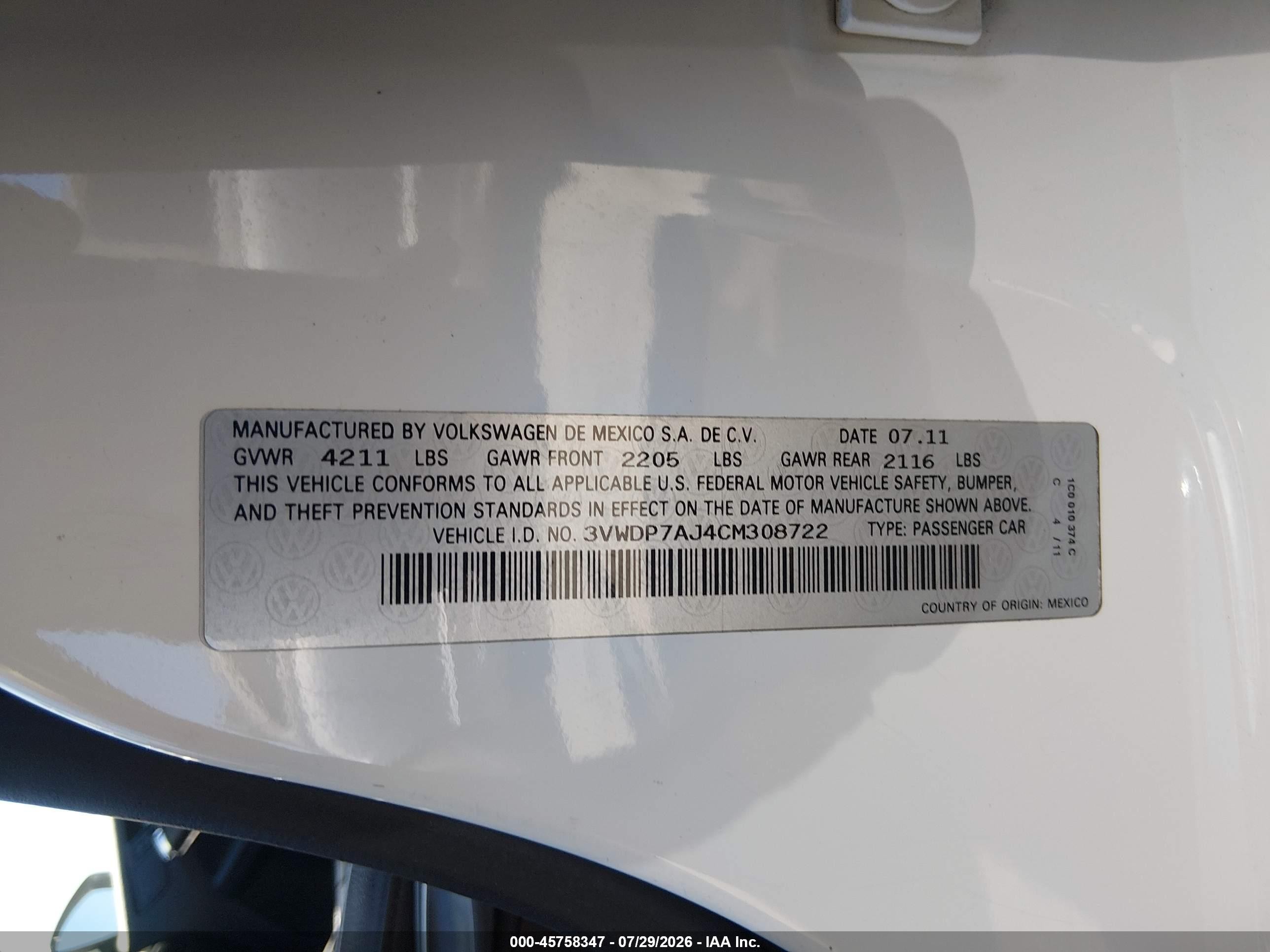 2012 Volkswagen Jetta 2.5l Se White vin: 3VWDP7AJ4CM308722