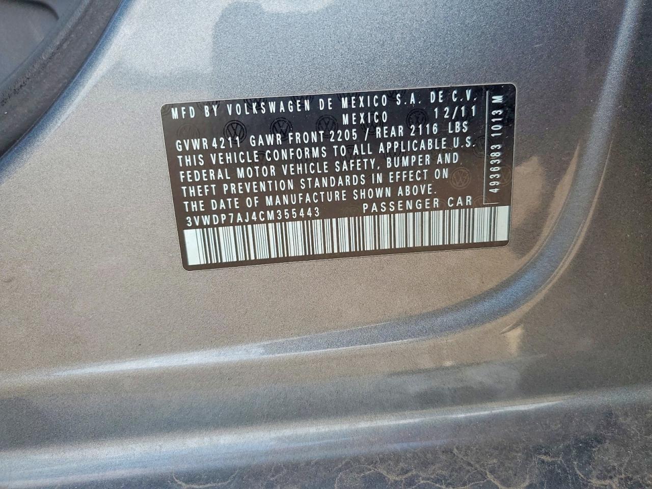 2012 Volkswagen Jetta Se Gray vin: 3VWDP7AJ4CM355443