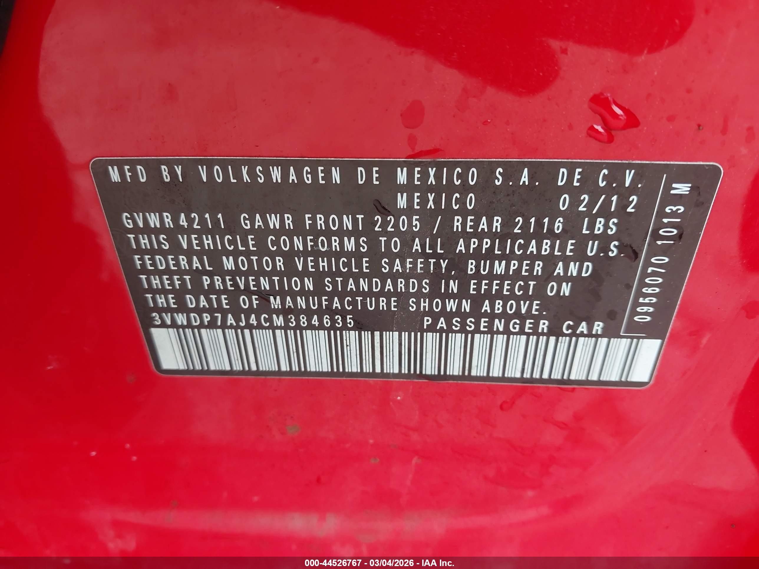 2012 Volkswagen Jetta 2.5l Se Red vin: 3VWDP7AJ4CM384635