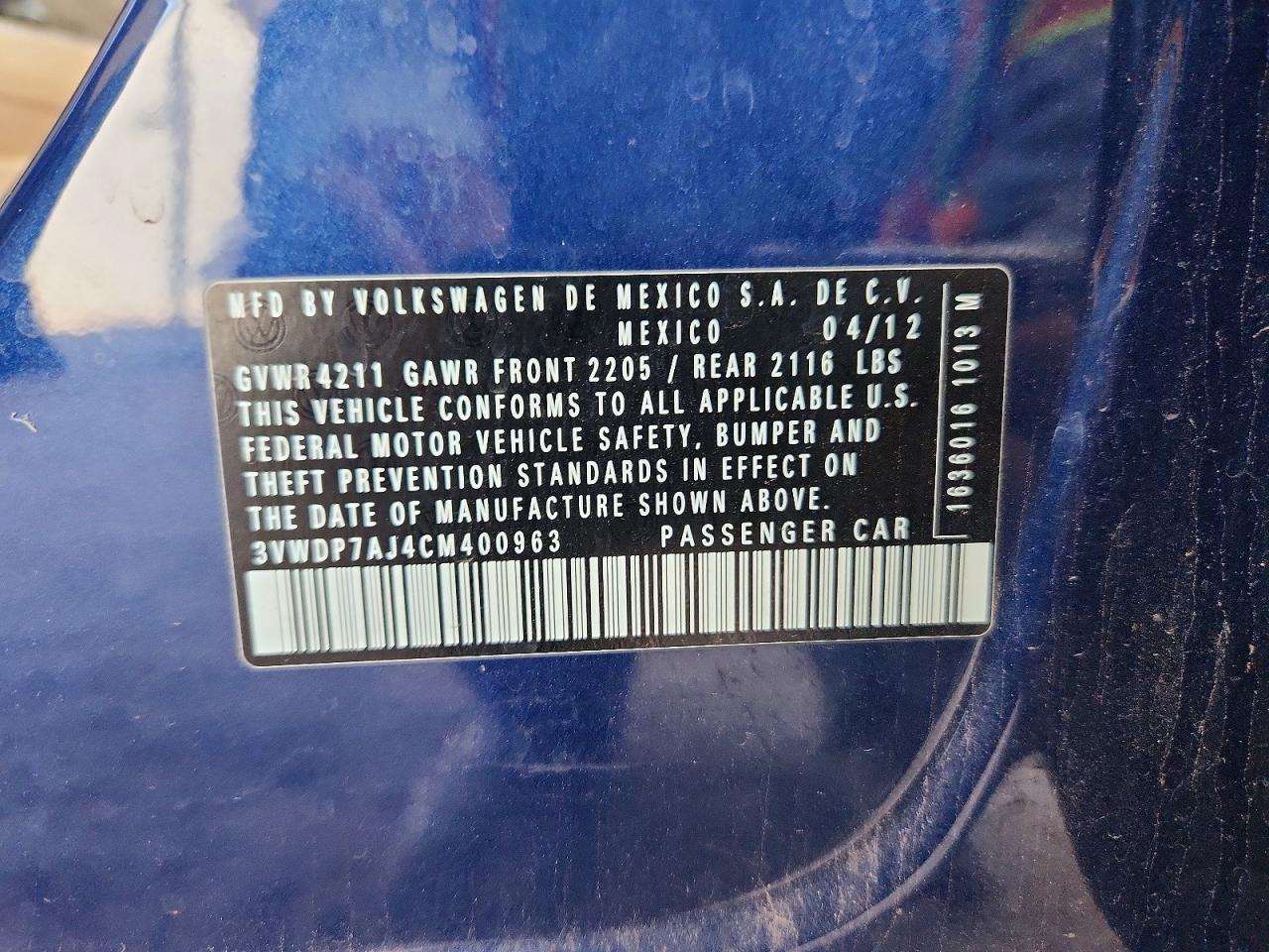 2012 Volkswagen Jetta Se Blue vin: 3VWDP7AJ4CM400963