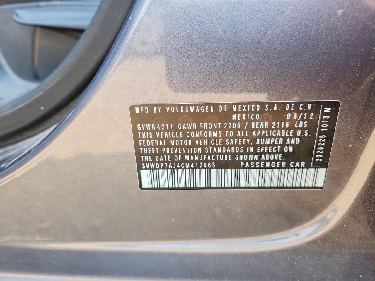 2012 Volkswagen Jetta Se Gray vin: 3VWDP7AJ4CM417665